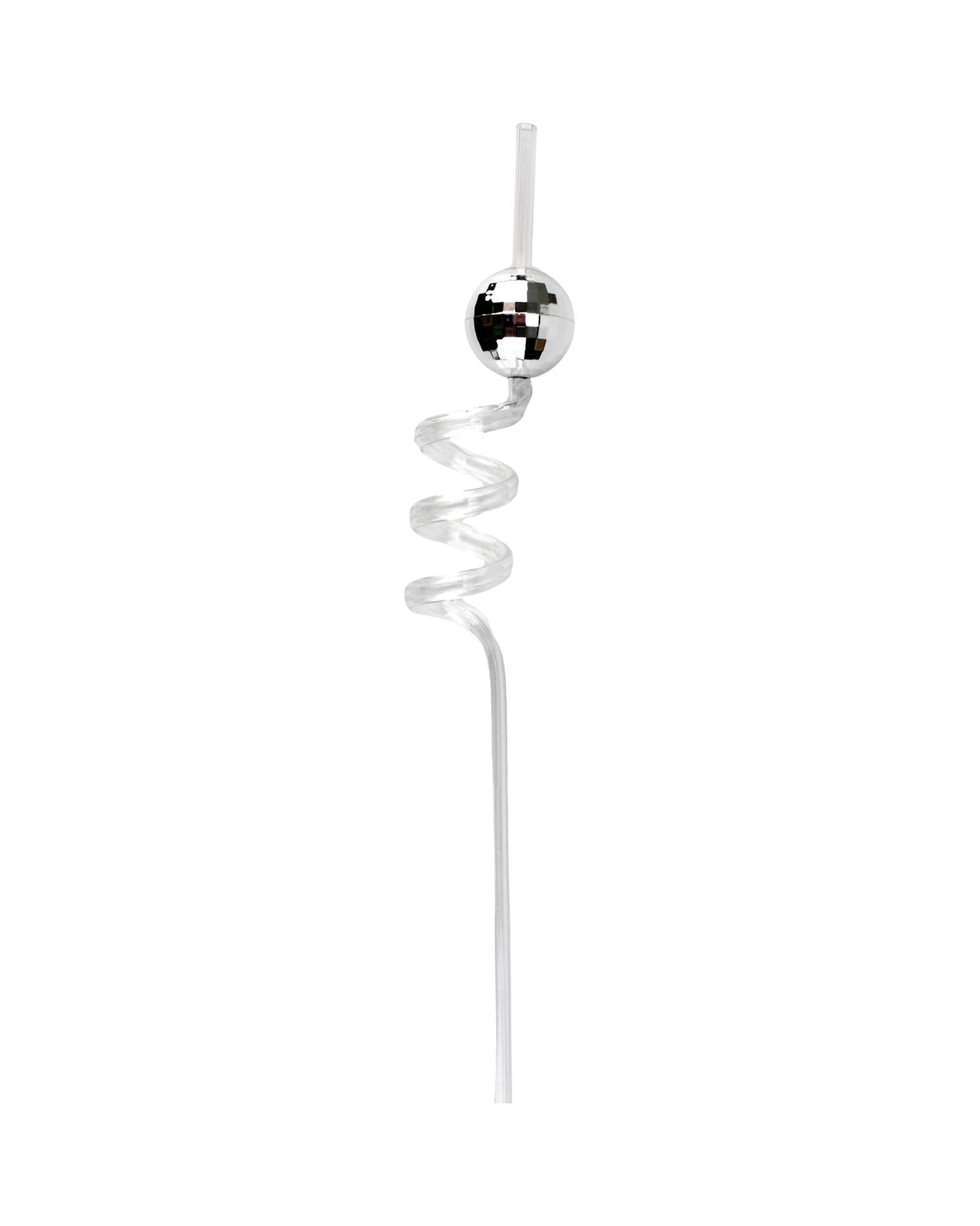2 Partyrama Disco Ball Curly Straws Pack of 8 - Silver, 2 of 5