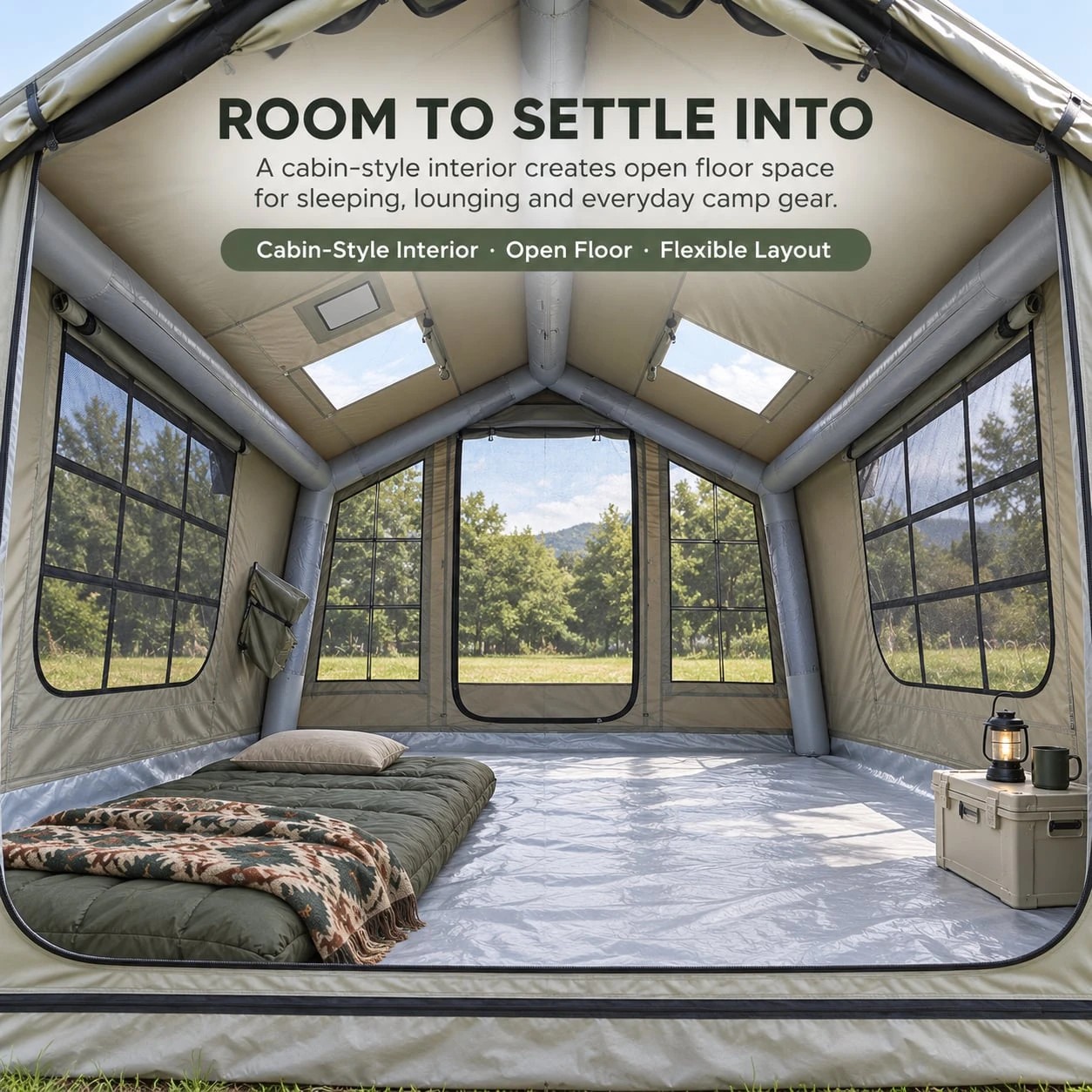 6 Weisshorn Inflatable Camping Tent Cabin Style with Skylight Mesh 300x265cm - Grey, 6 of 8