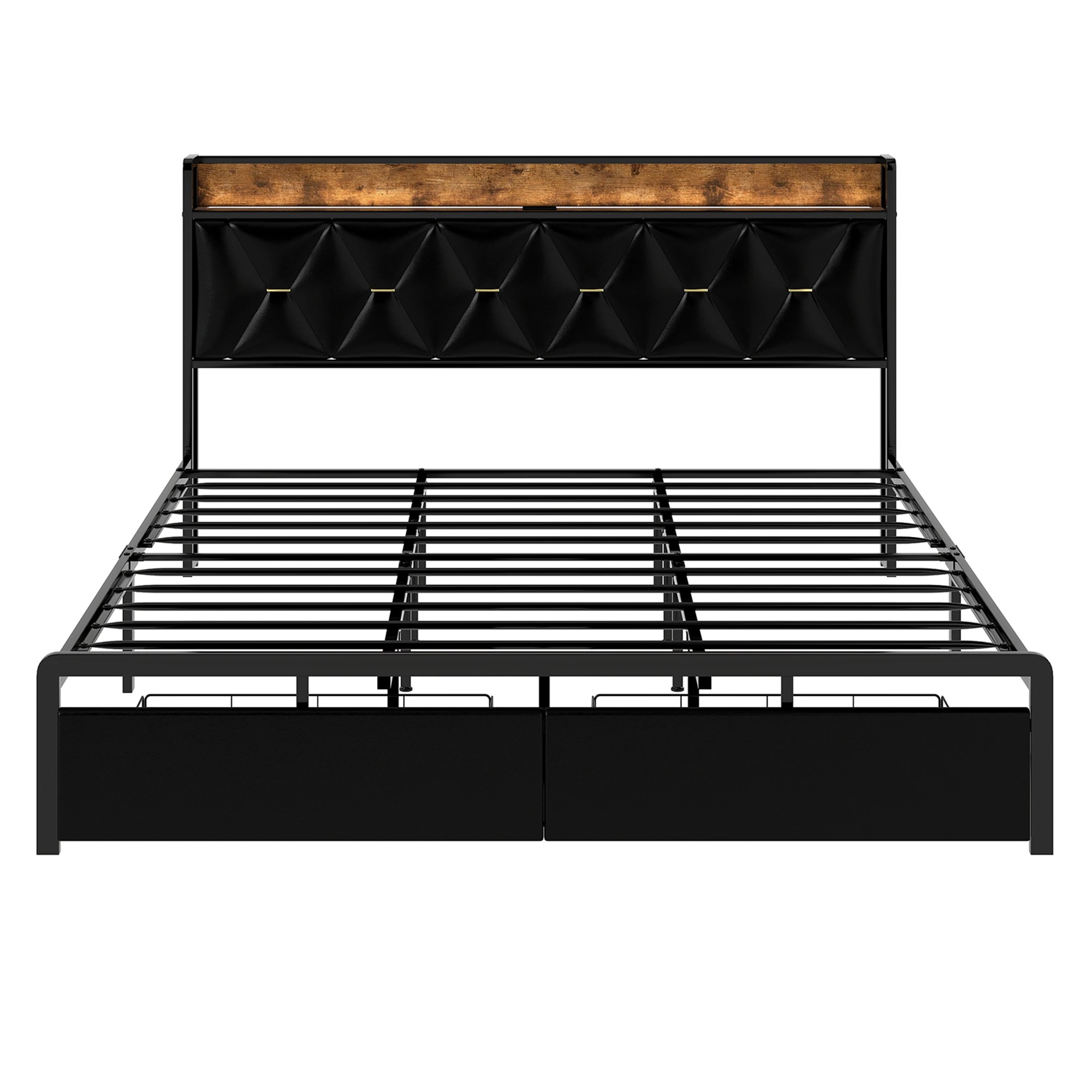 2 Levede King Bed Frame PU with LED and Charging Station - Black, 2 of 9