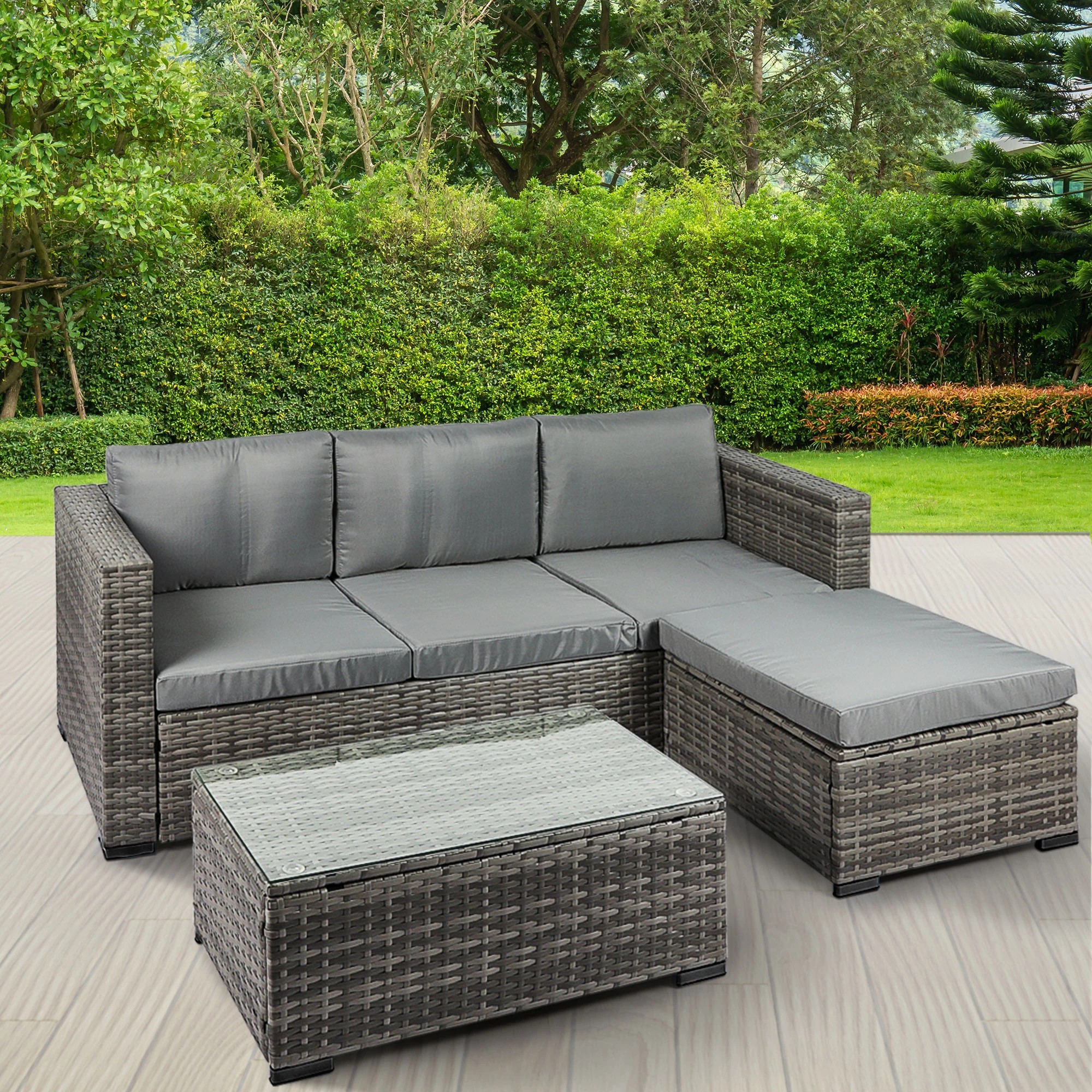 7 Levede 5-Piece Outdoor Sofa Set with Chairs & Tempered Glass Table, UV Resistant - Grey, 7 of 8