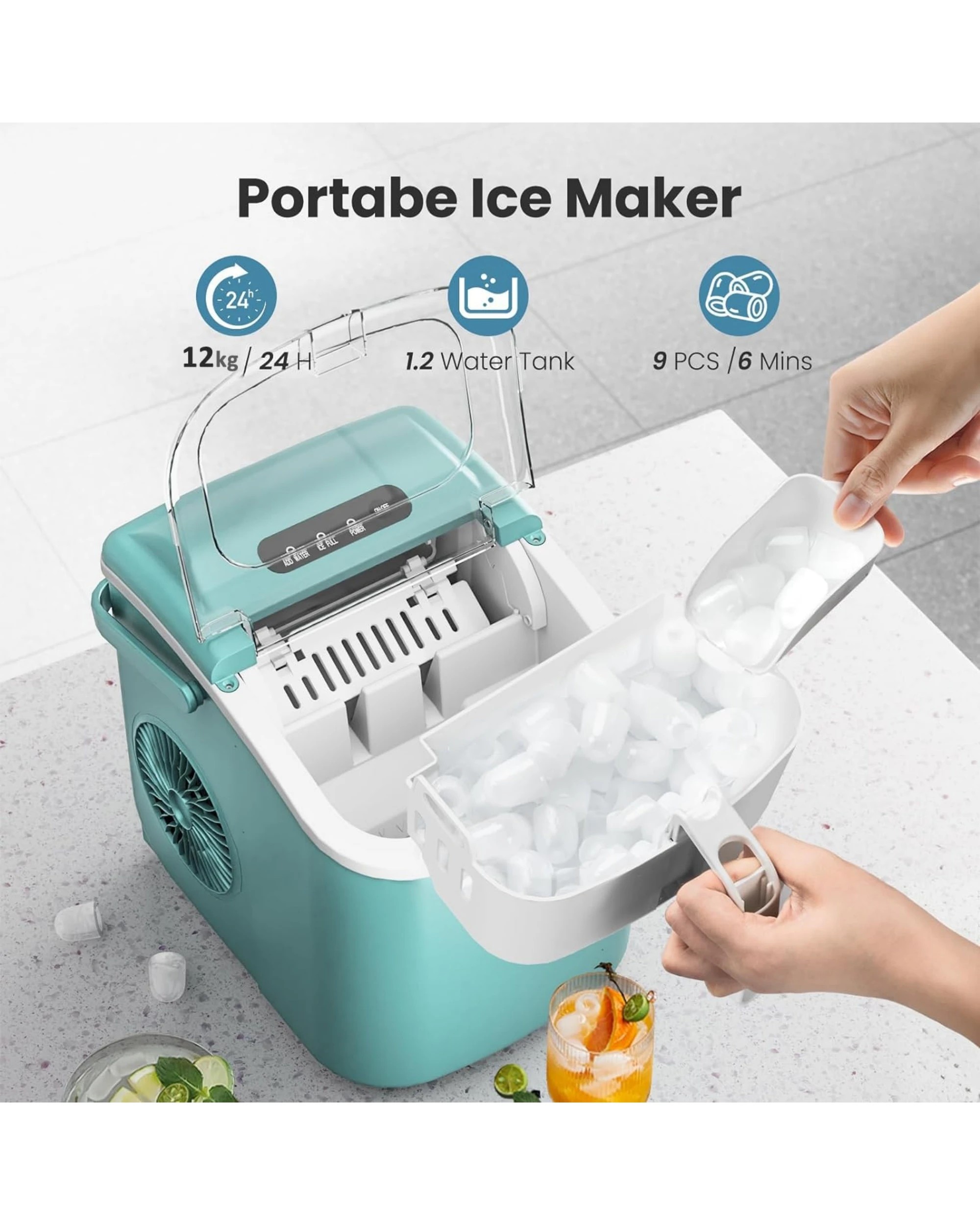 7 Advwin 12kg Ice Maker Portable Ice Cube Machine - Green, 7 of 7