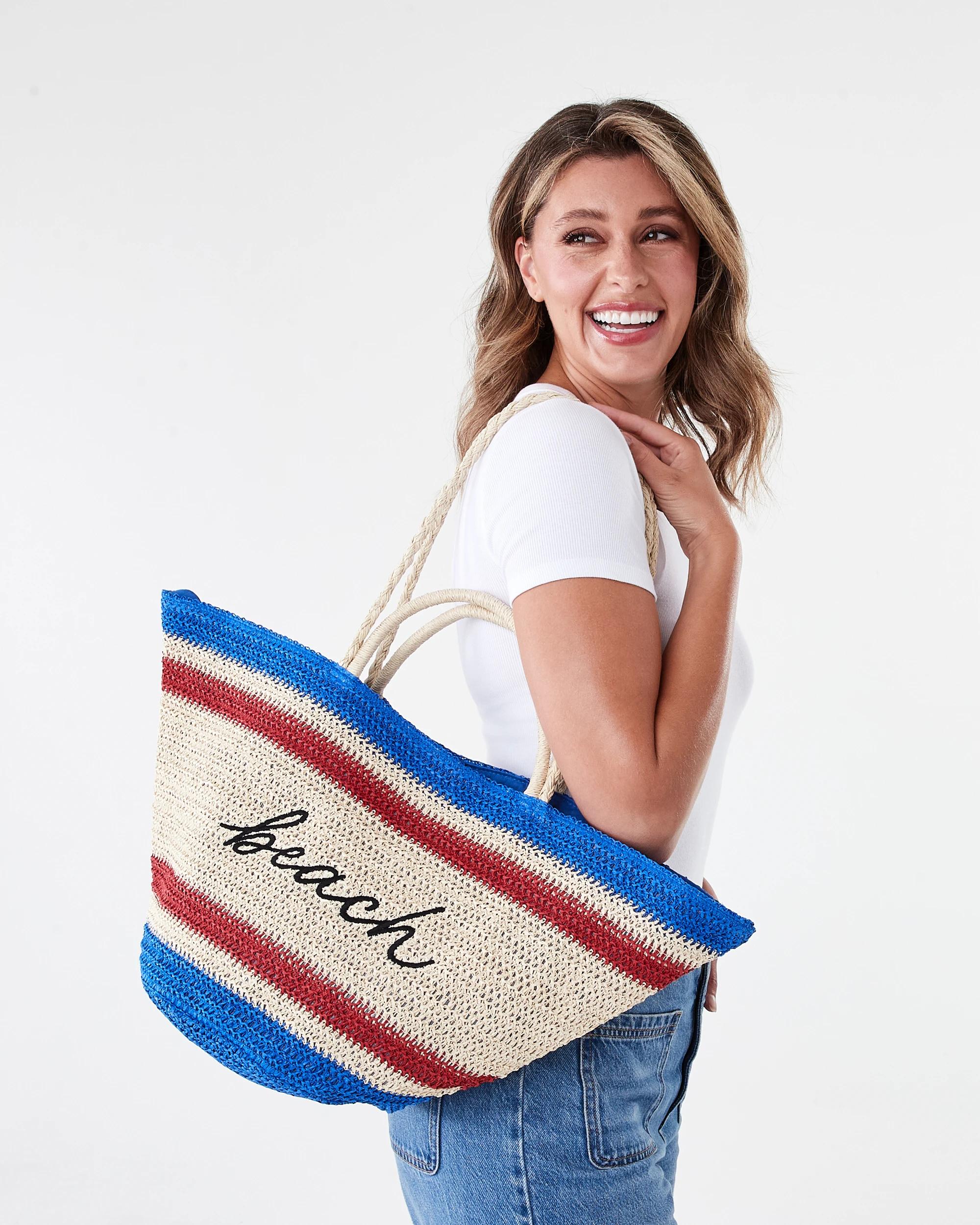 5 Basket Straw Tote Bag Beach Strp, 5 of 5