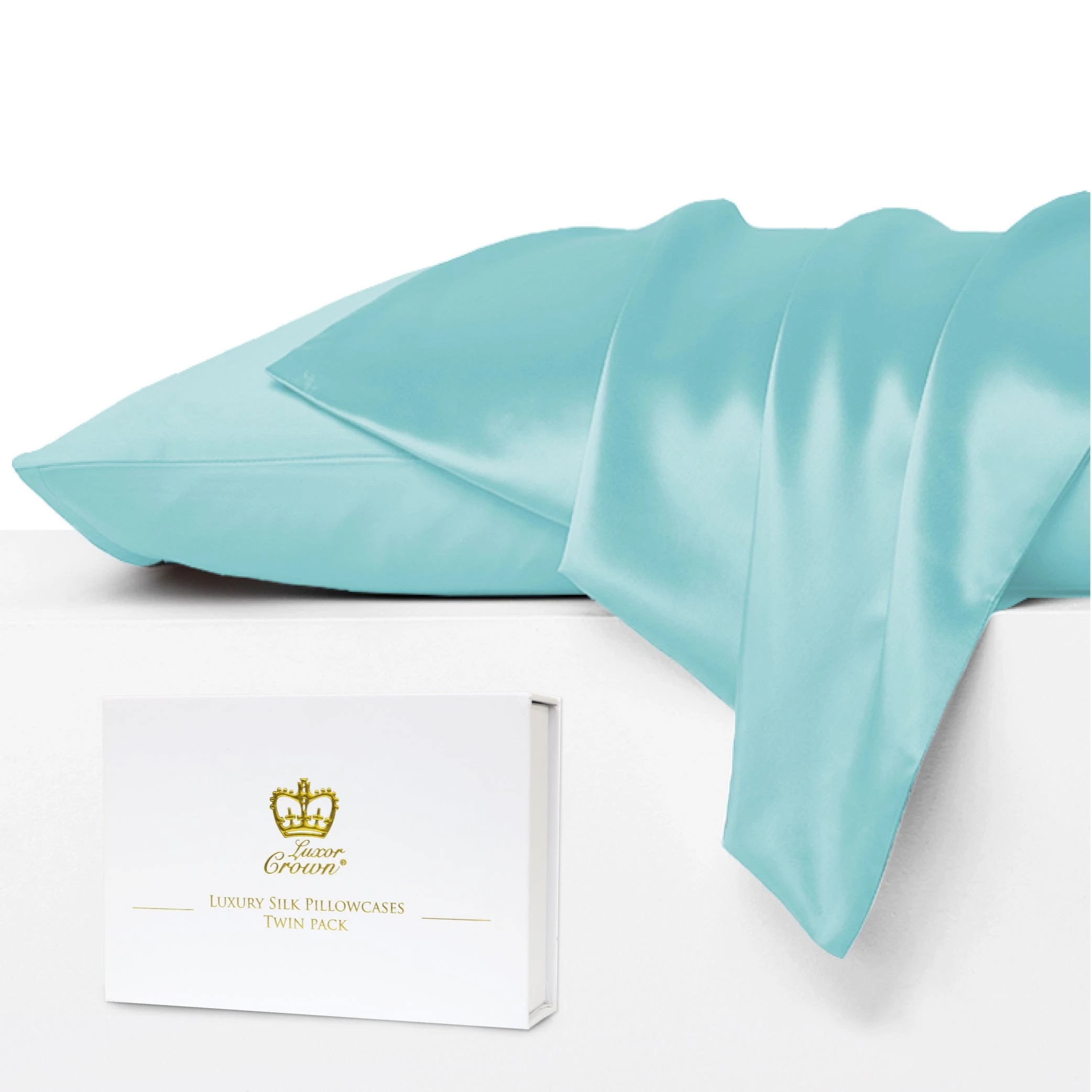 1 Luxor Crown Mulberry Silk Pillowcase (Twin Pack) - Aqua, 1 of 2