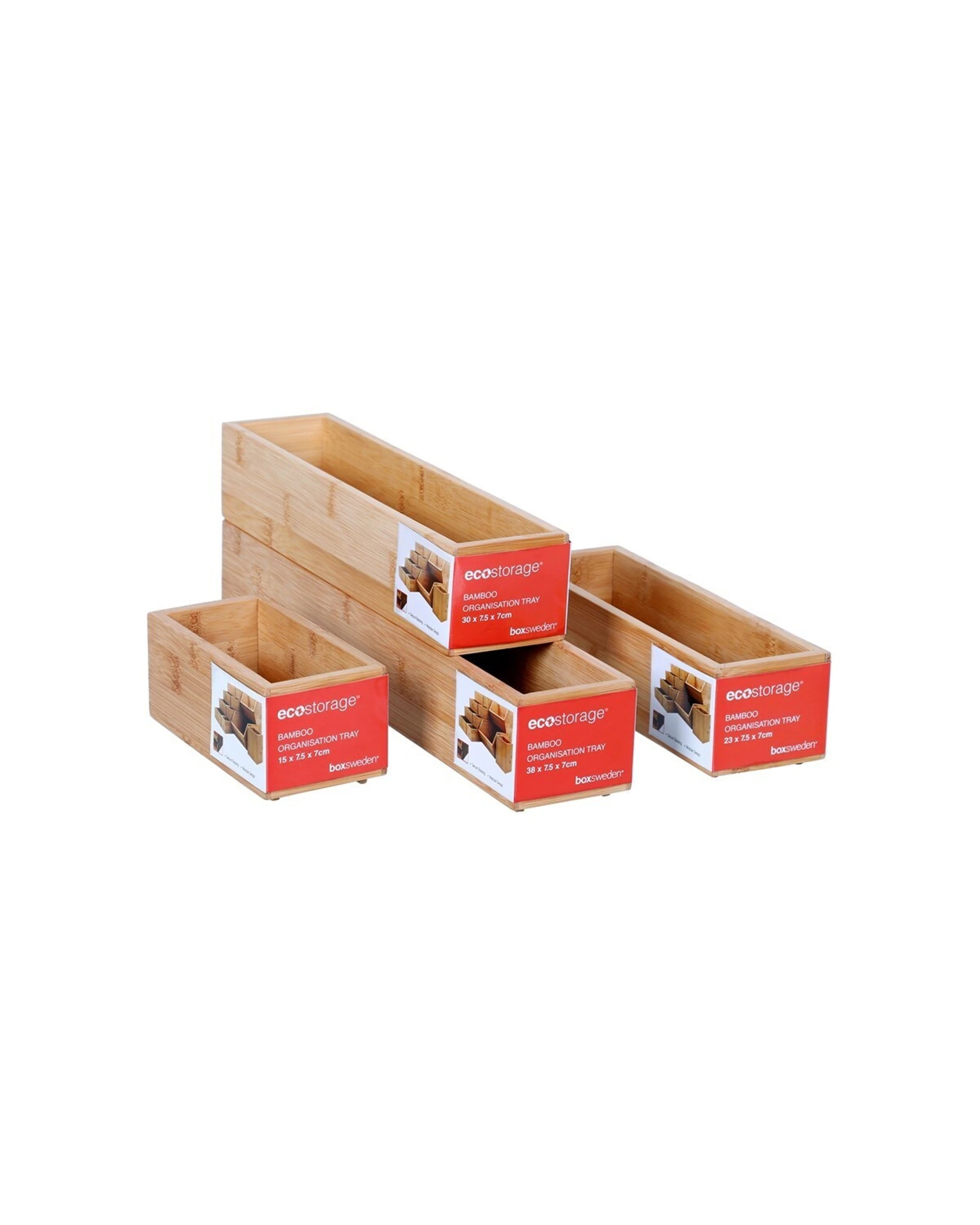 3 Boxsweden Bamboo Organisation Tray 15x7.5cm Modular Storage Tray Stackable
 - Natural, 3 of 6