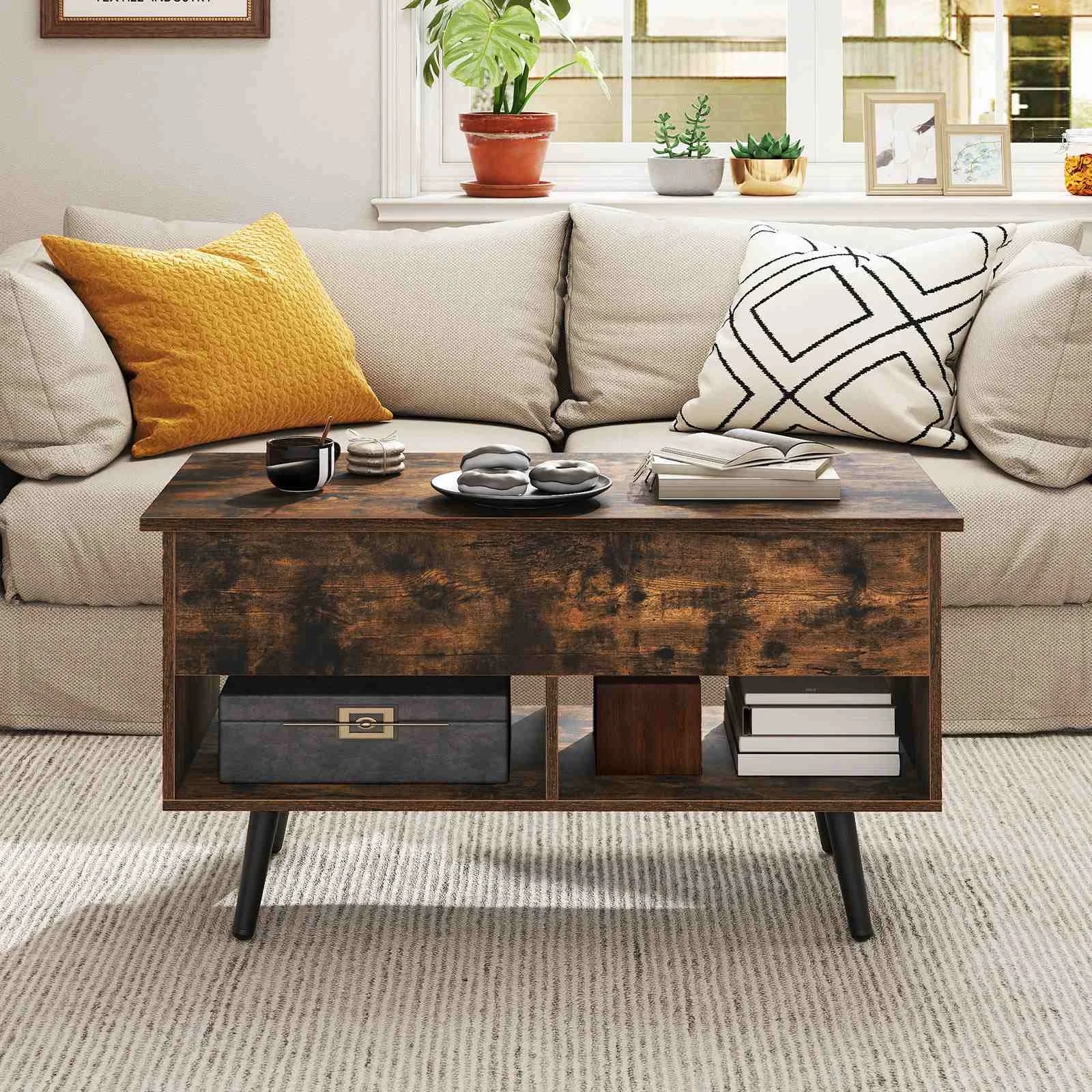 3 Costway 80cm Lift Top Coffee Table Modern Dining Table w/Hidden Storage Compartment - Brown, 3 of 5