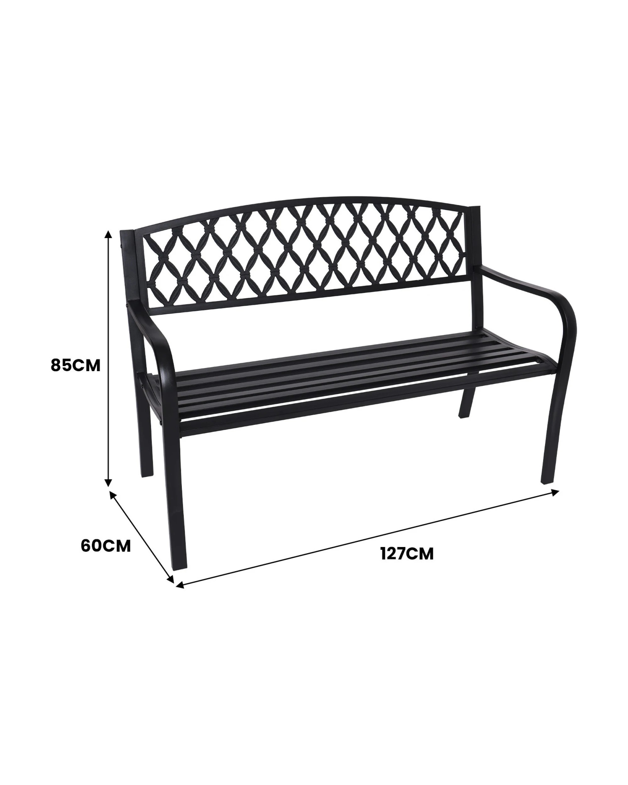 2 Wallaroo Steel Outdoor 2 to 3 Seater Garden Bench Rust Resistant Cast Iron 300kg Capacity - Black, 2 of 10