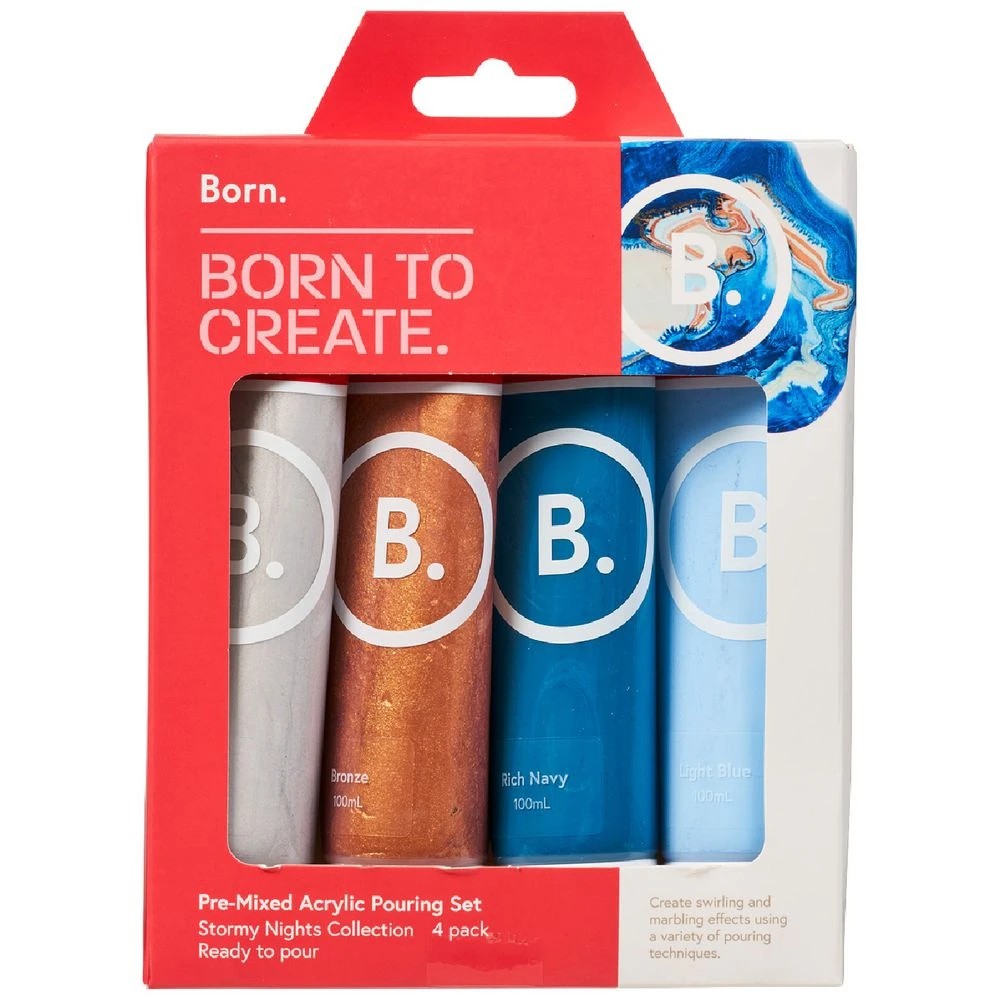 2 Born Pre-Mixed Acrylic Pouring Paint Set Stormy Nights 4 Pack, 2 of 4