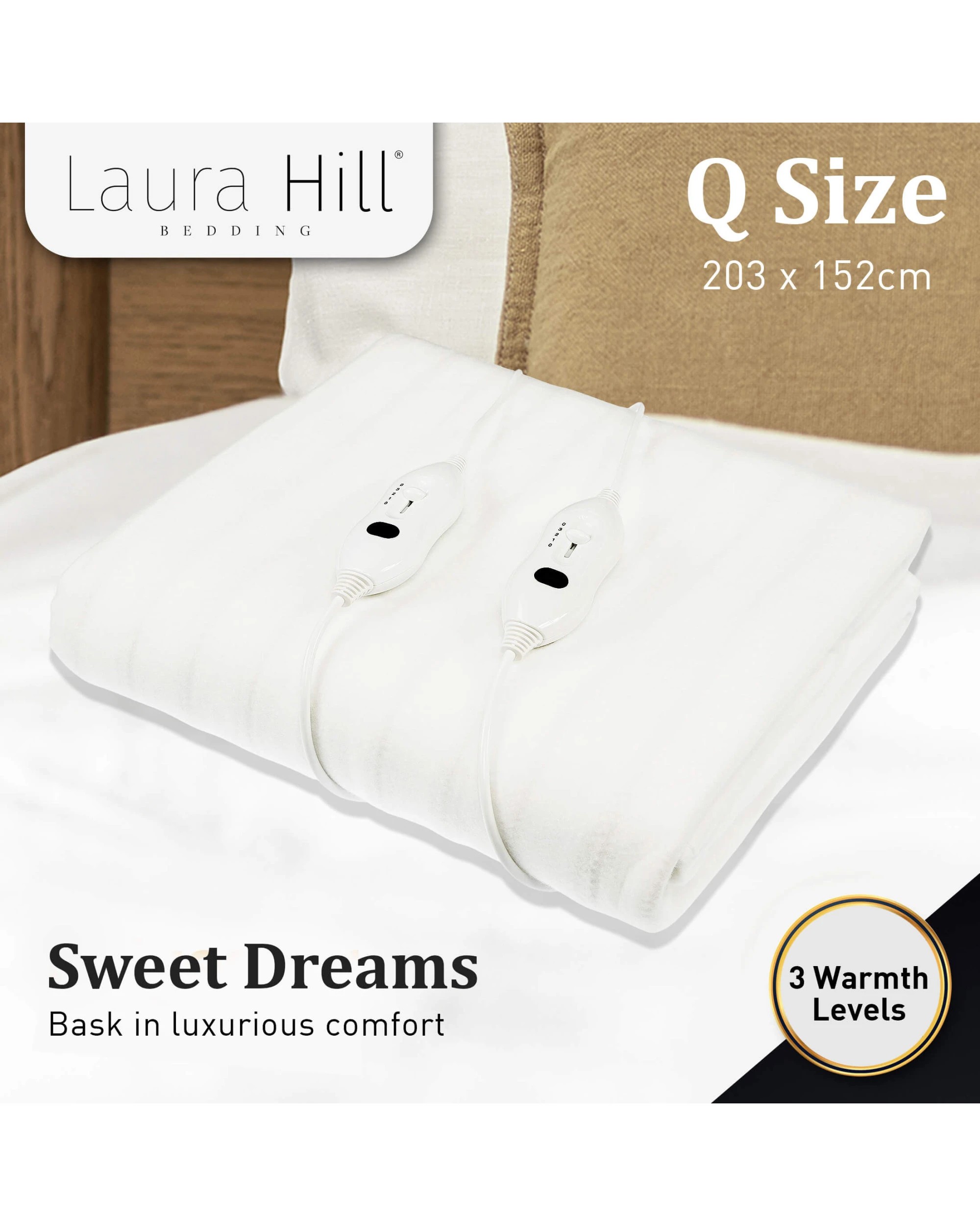 2 Laura Hill Heated Electric Blanket Fitted Polyester - White - Queen Bed, 2 of 10
