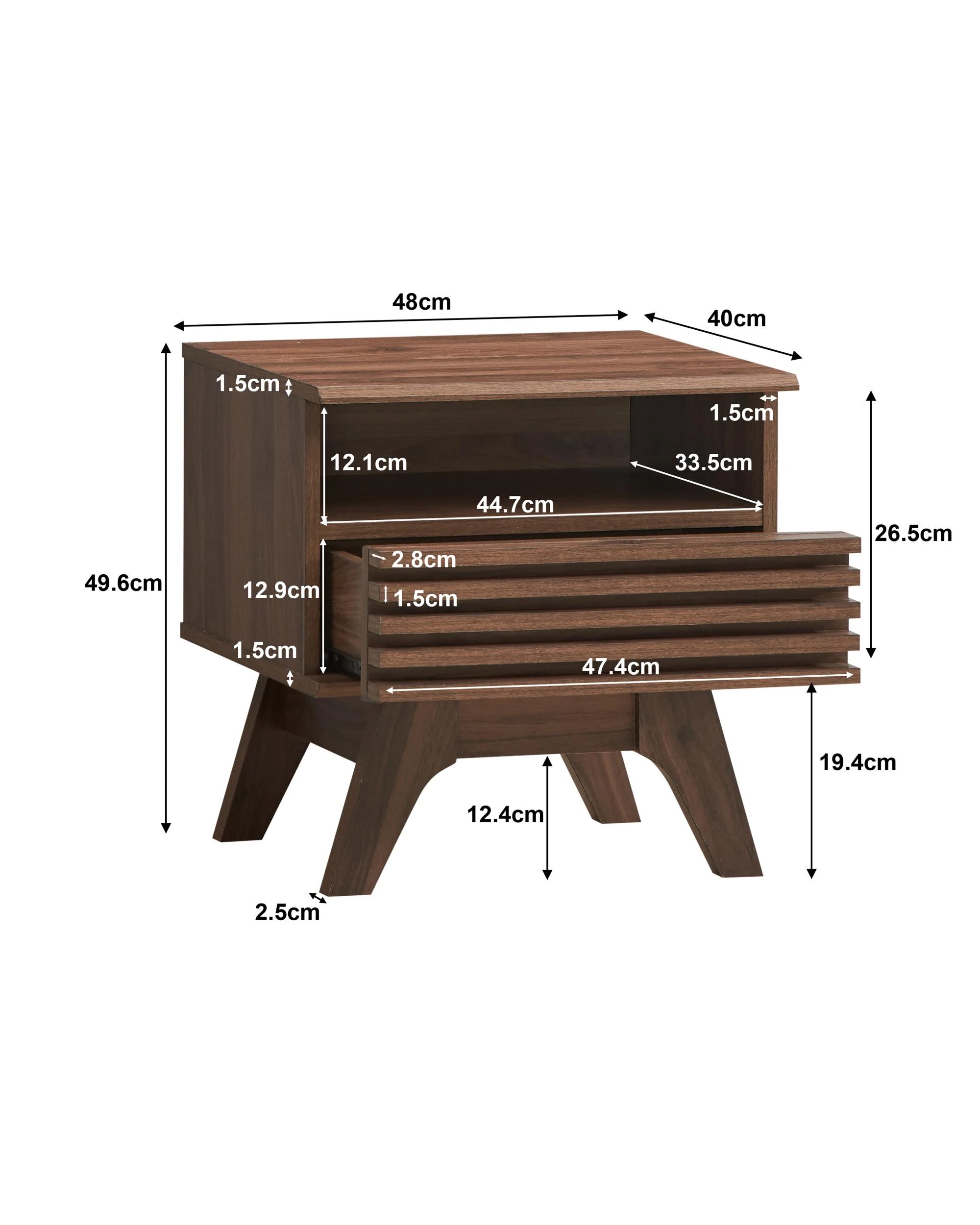 4 Kodu Bedside Unit Side Table Nightstand 1 Drawer Walnut - Brown, 4 of 5