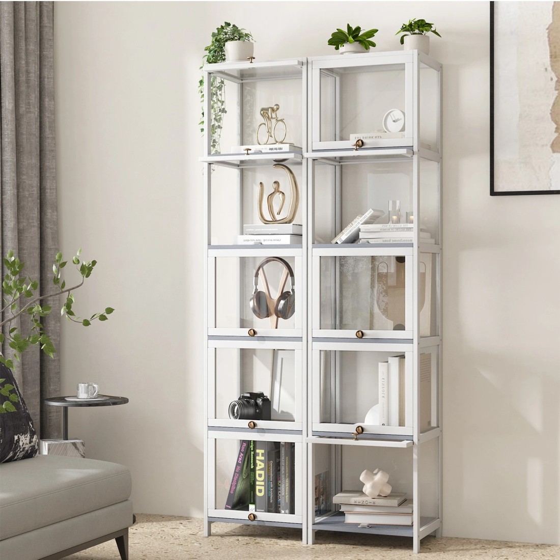 3 Oikiture Display Cabinet Slim Storage 5-tier Shelves Clear Bookcase Rack
 - White, 3 of 9
