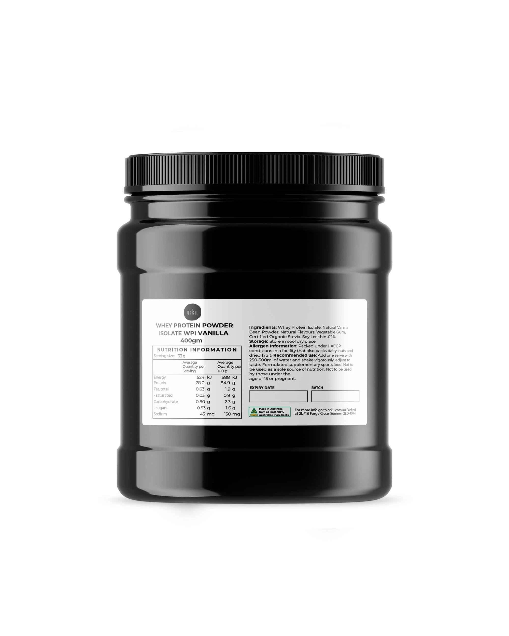 1 Orku 400g Whey Protein Isolate WPI Vanilla Powder Jar, 1 of 1