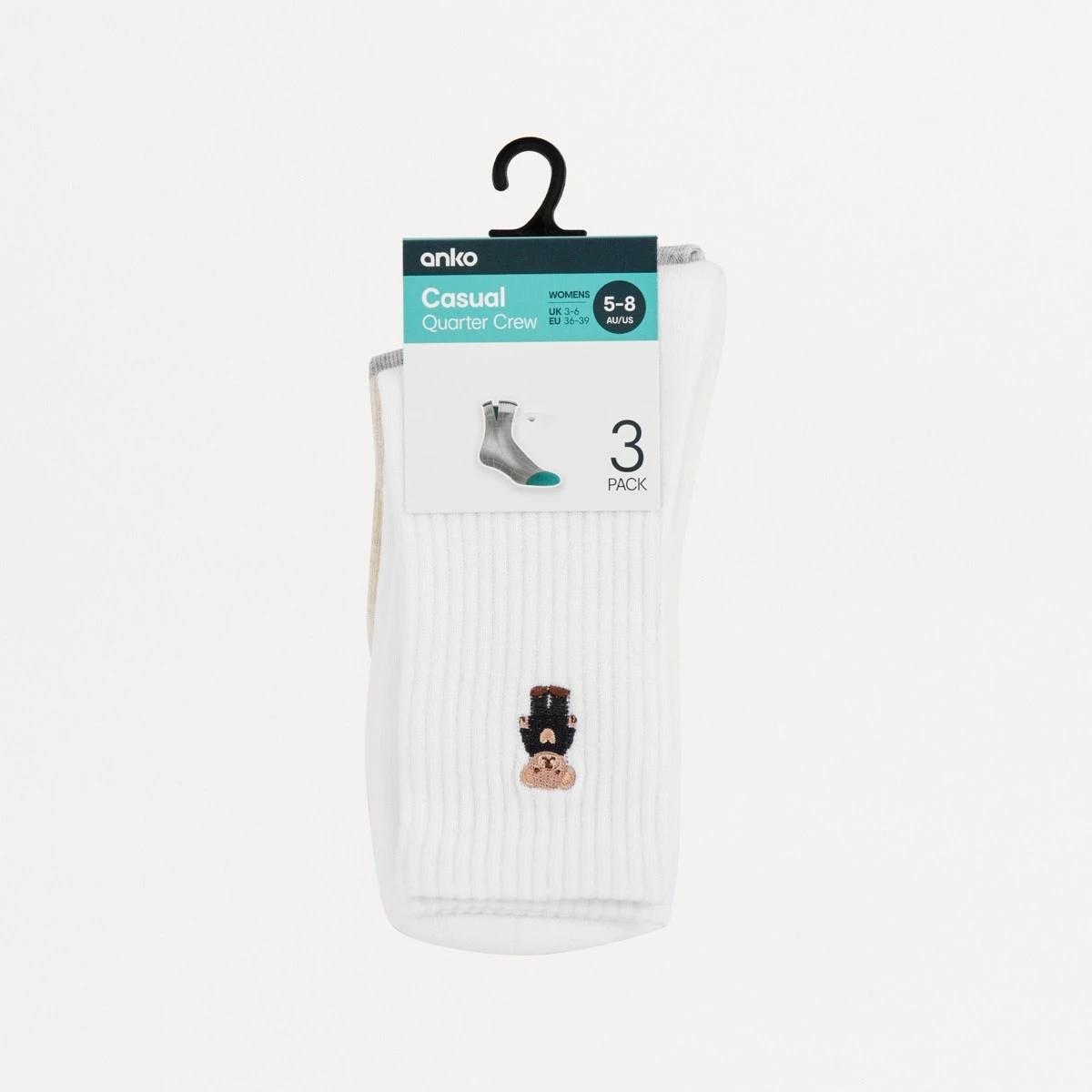 3 3 Pack Rib Quarter Crew Socks TEDDY RIB MULTI PACK SOCK, 3 of 3