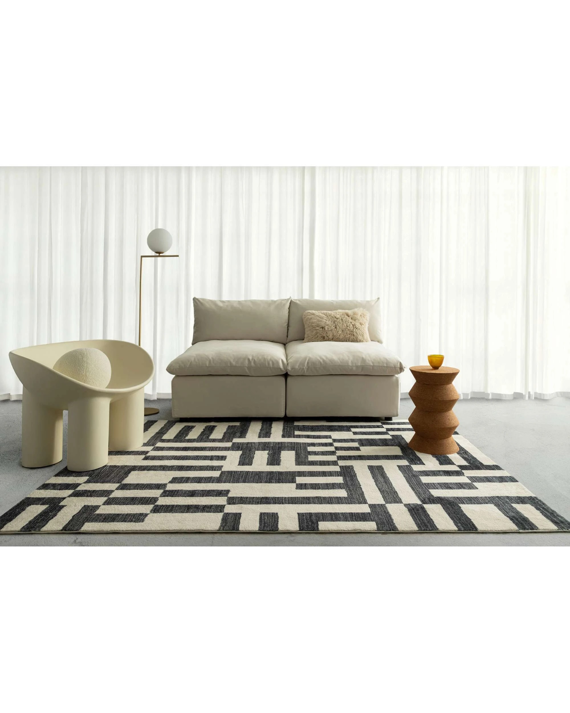 2 Loopsie Emmen Geometric Lines Washable Rug-330cm x 240cm - Black, 2 of 7