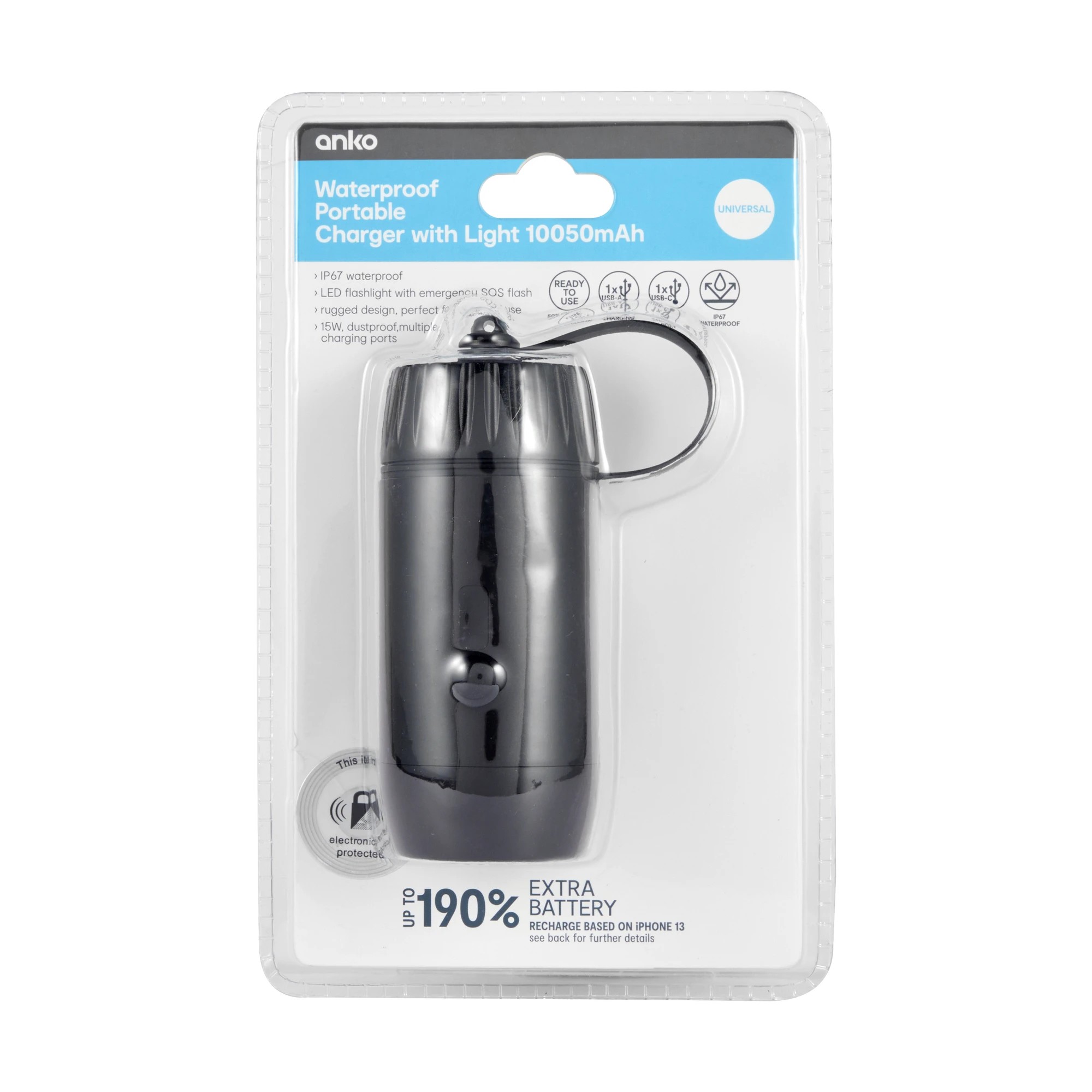 9 Waterproof Portable Charger with Light - Black, 9 of 10