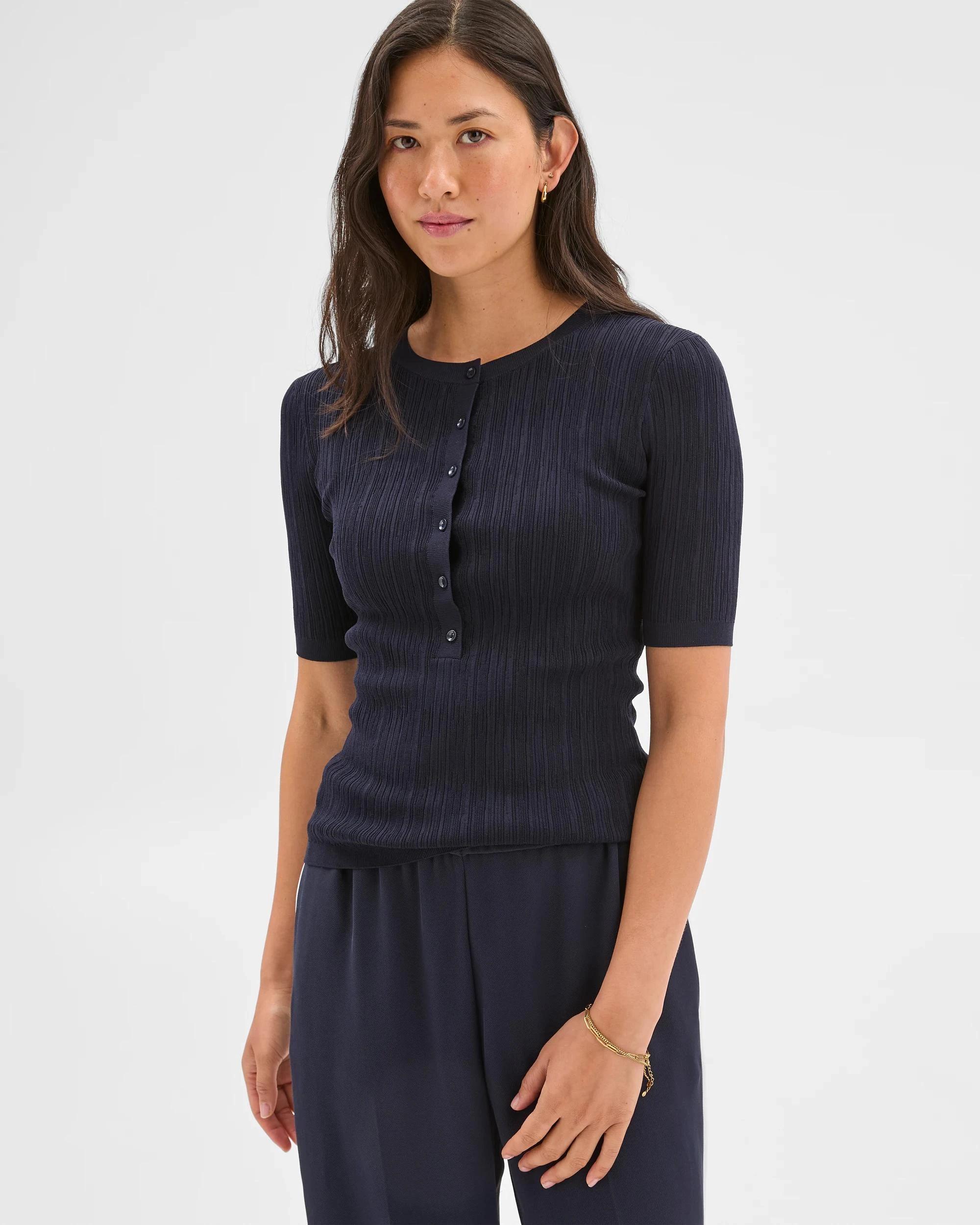 1 Textured Knit Henley Top - Preview NAVY BLUE, 1 of 6