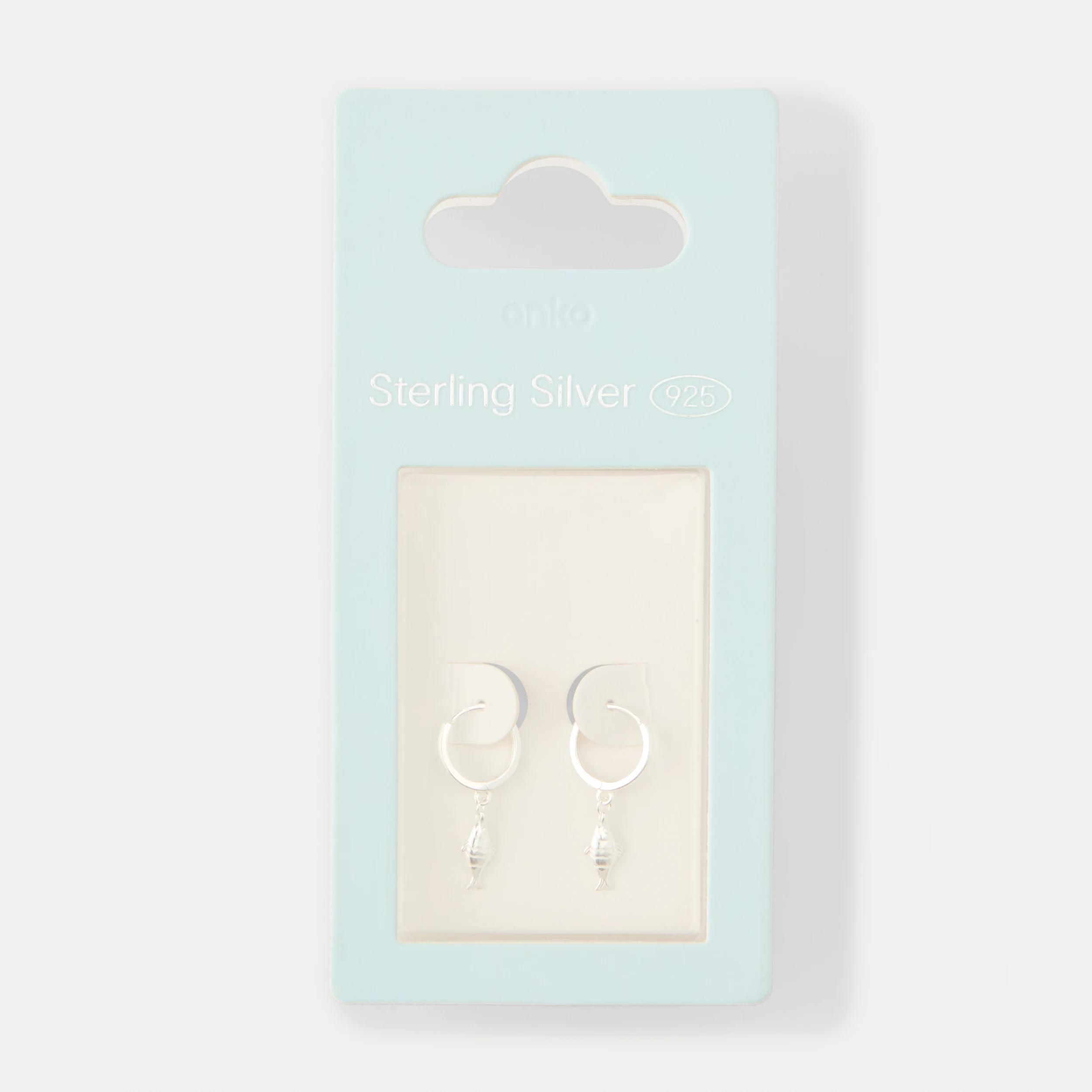 3 Sterling Silver 925 Fish Huggie Earrings Silver, 3 of 3