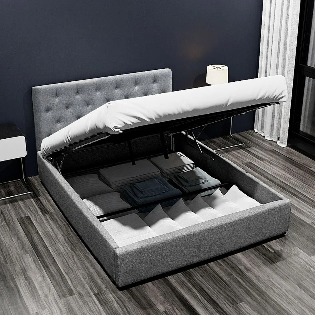 4 Artiss Bed Frame Double Size Gas Lift  VILA - Grey, 4 of 10