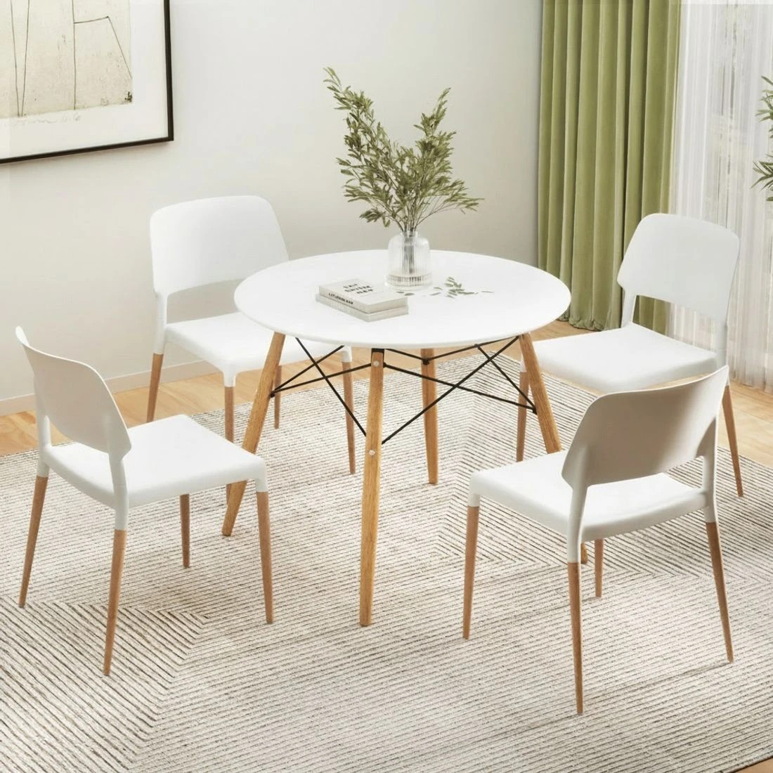 4 1 Artiss Dining Table and 4 Chairs Set Round - White, 4 of 6