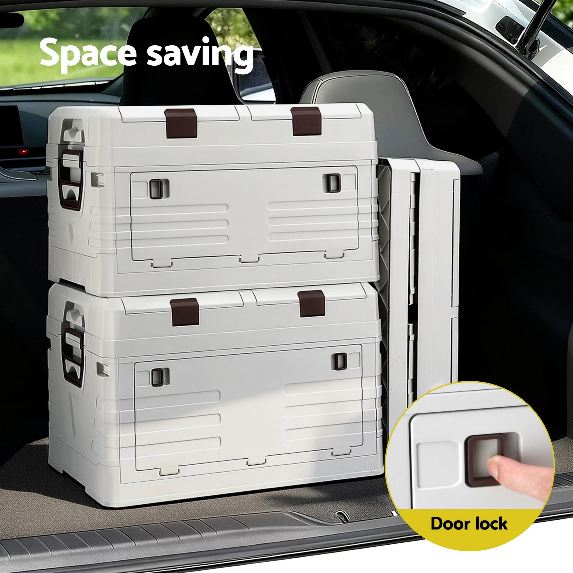 3 Gardeon 80L Outdoor Storage Box Foldable Camping Collapsible Bins Organizer - Beige, 3 of 6