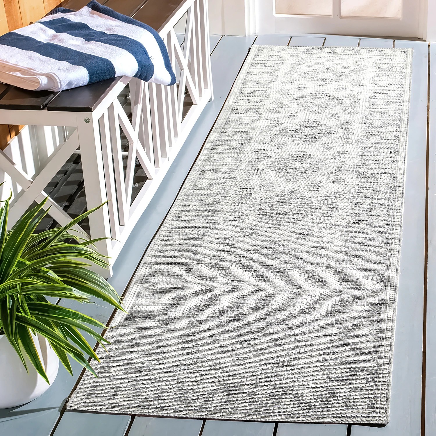 1 Common Ground Rugs Palmline Kuza Outdoor 300x80cm Runner - Medium Pet Friendly Rug - Grey, 1 of 7