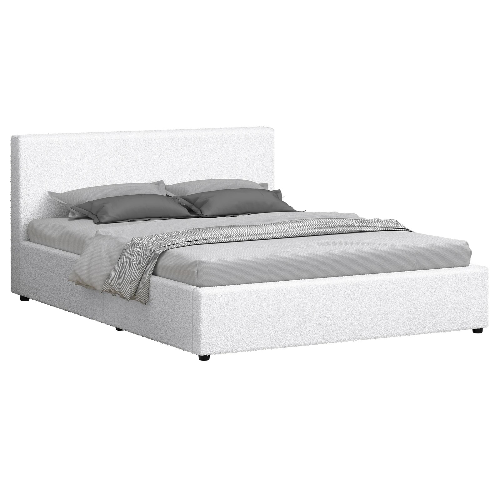 1 Alfordson Bed Frame King Size Gas Lift Storage Base Boucle Tricia - White, 1 of 10