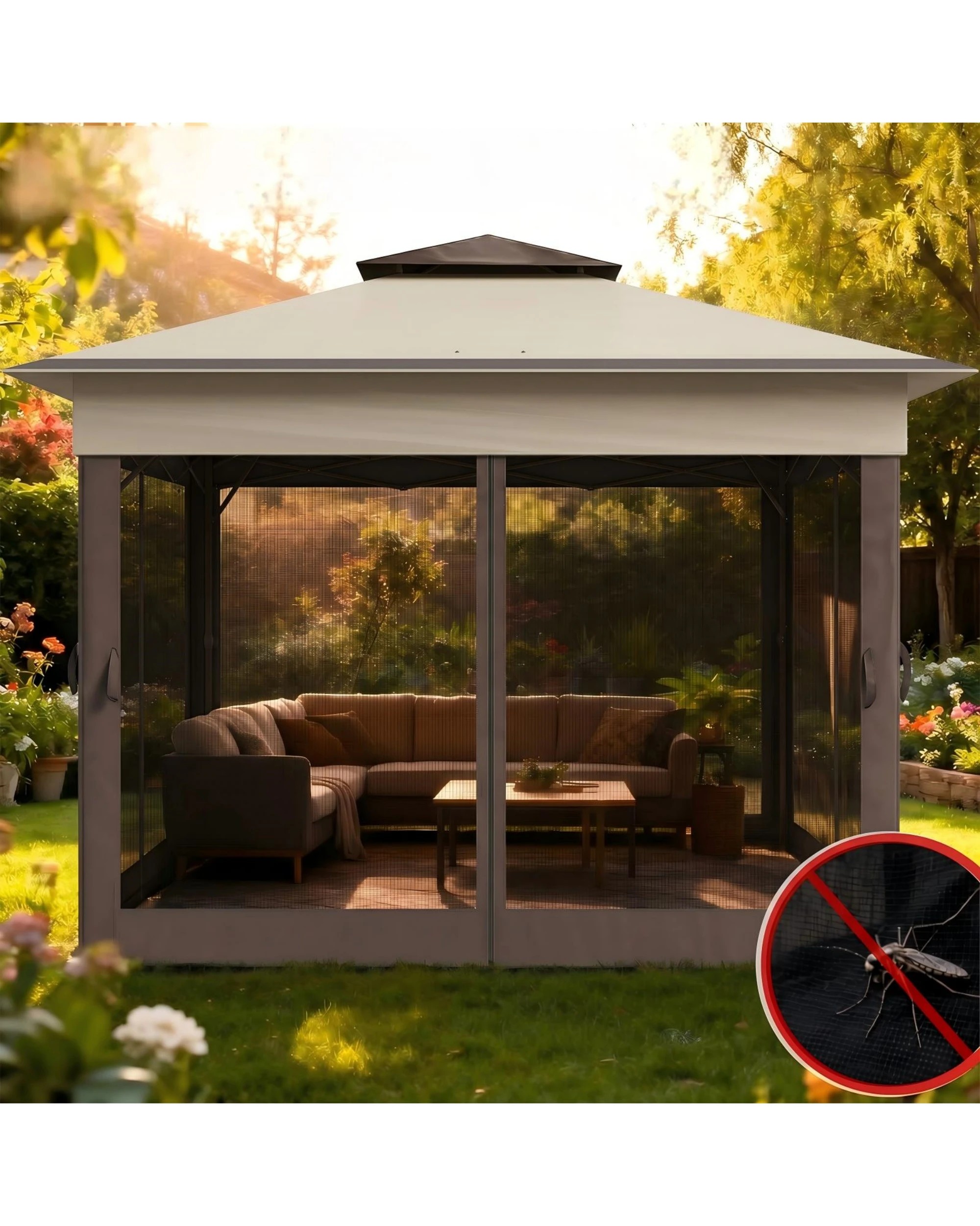 5 Advwin 3.3x3.3m Gazebo Marquee Pop-up Folding Canopy with 4 Mesh Panels - Beige, 5 of 7