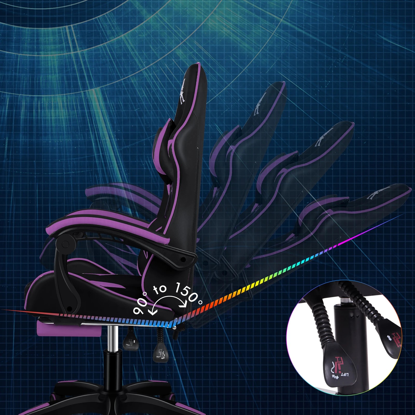 5 Alfordson Gaming Office Chair Massage Computer Footrest Leather - Purple, 5 of 10