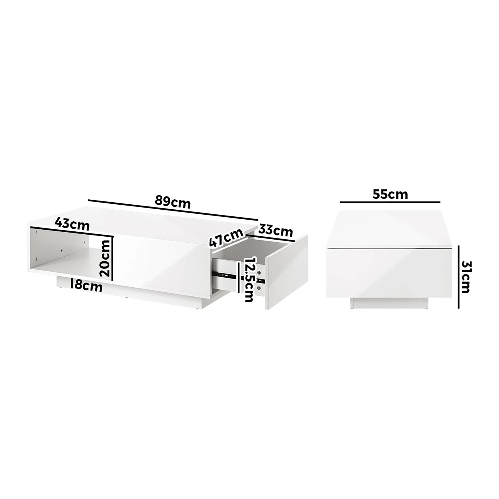 10 Oikiture Coffee Table Led Light High Gloss Storage Drawer Modern
 - White, 10 of 10