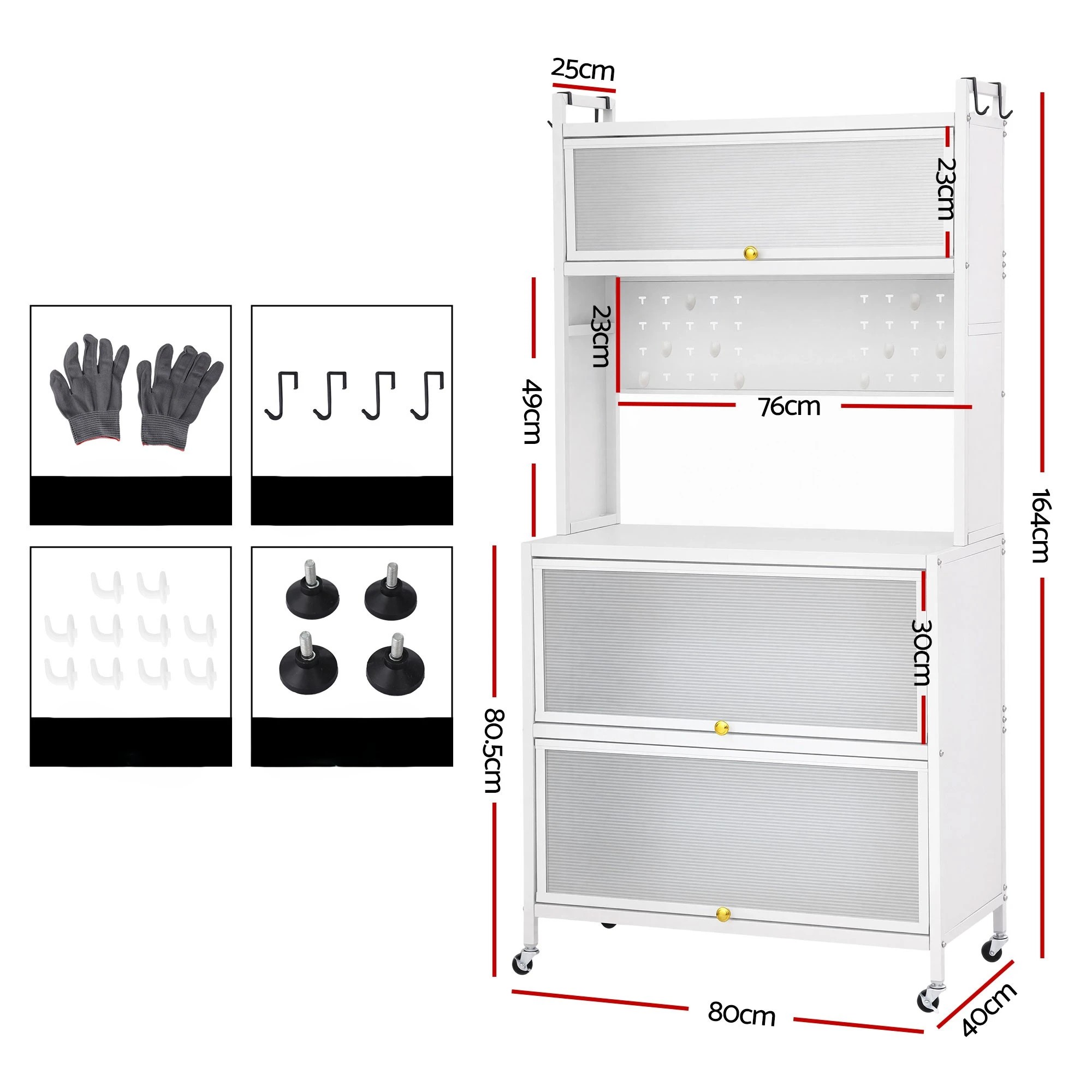 3 Artiss 80CMX164CM Kitchen Cabinet Storage Shelves Pegboard Pantry Cupboard Buffet Sideboard Flip Doors - White, 3 of 10