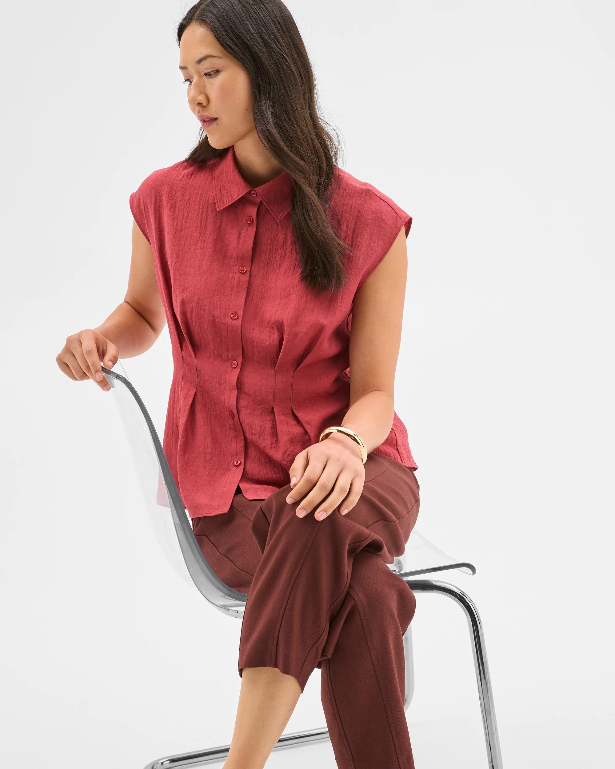 7 Preview Sleeveless Waist Tuck Shirt POMEGRANATE, 7 of 7