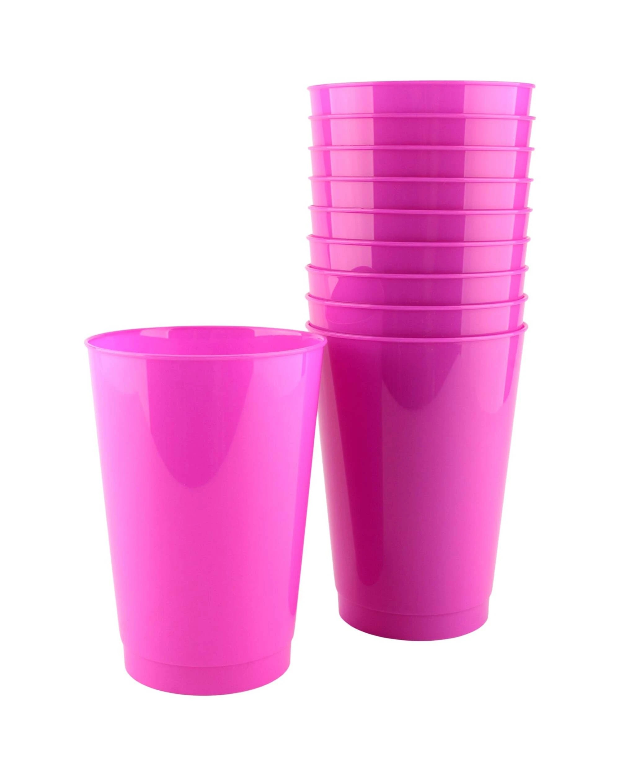 1 Partyware Fuchsia Pink Plastic Reusable Cups 380ml Pack of 10 - Fuchsia Pink, 1 of 3