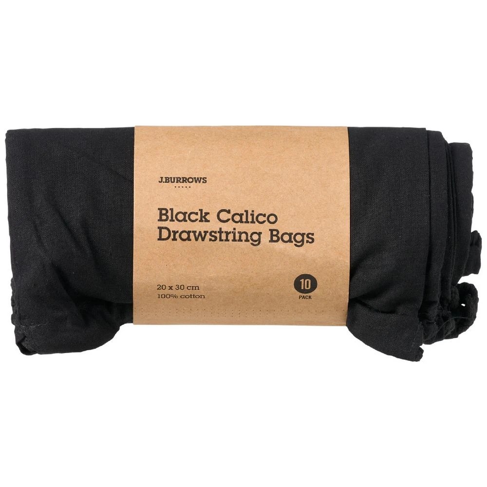 2 J.Burrows Calico Drawstring Bag 20 x 30cm Black 10 Pack, 2 of 2