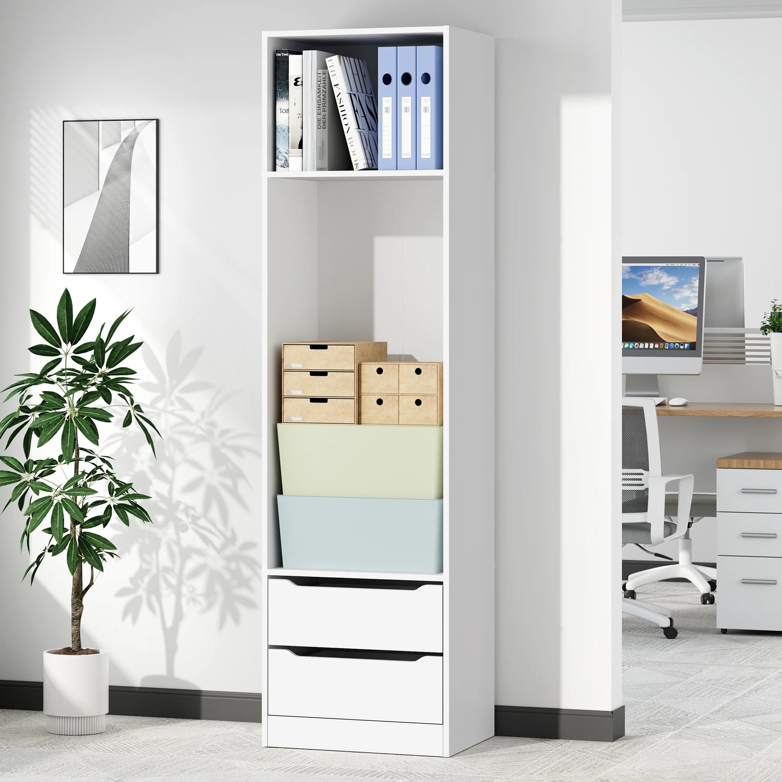 10 Alfordson Chest of 2 Drawers Office Storage Cabinet Tallboy Bedroom - White, 10 of 10