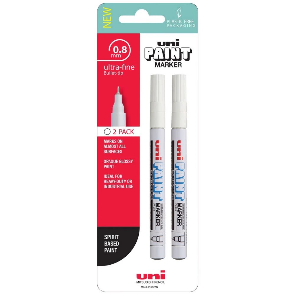 1 Uni PX-203 Paint Marker White 2 Pack, 1 of 2