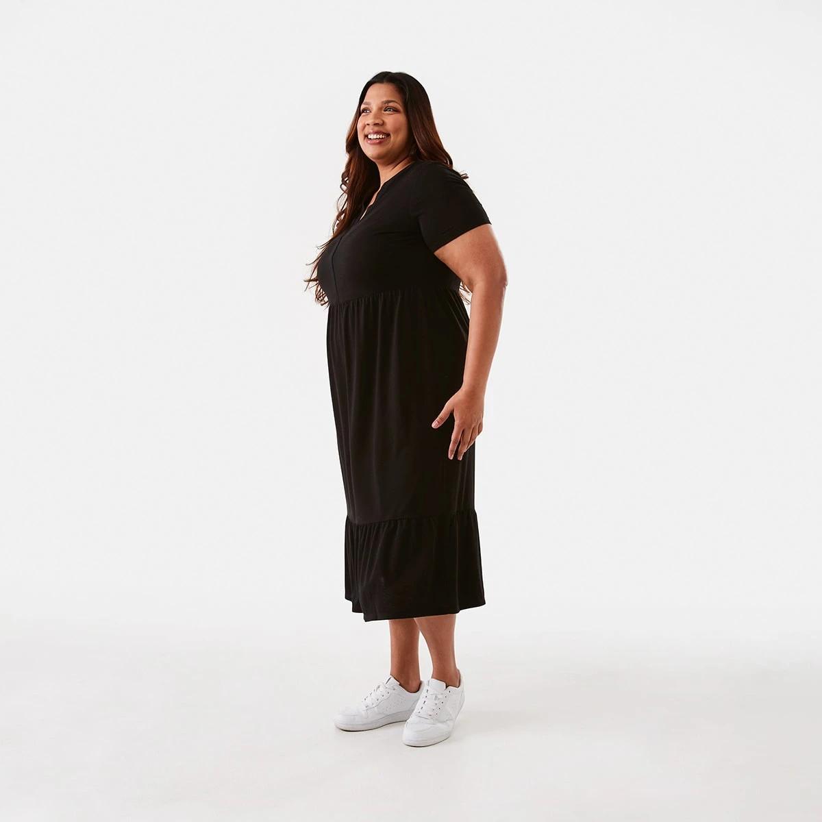 2 Curve Short Sleeve Jersey Midi Dress Black, 2 of 6