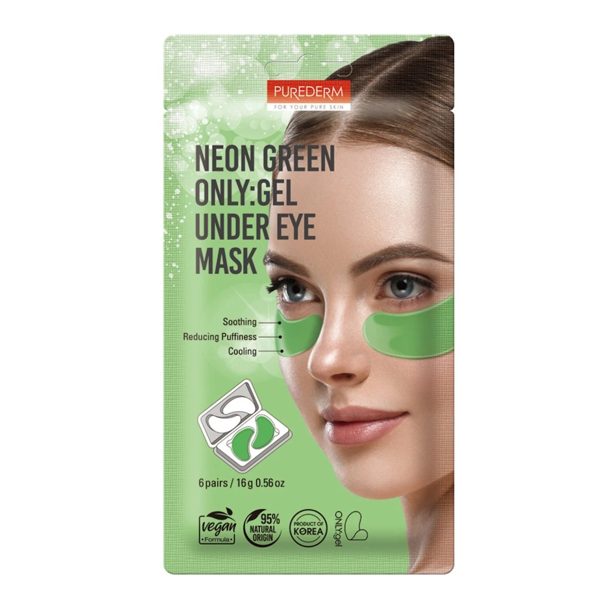 1 Purederm Neon Green ONLY:Gel Under Eye Mask 16g - Aloe Juice, Cica and Seaweed Extract, 1 of 2