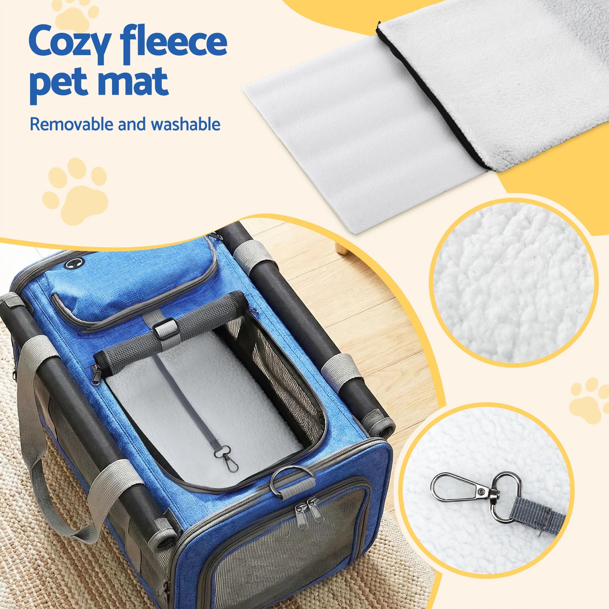 7 i.Pet Pet Carrier Bag Foldable Dog Cat Durable Crate Travel Cage Portable Car - Blue, 7 of 8