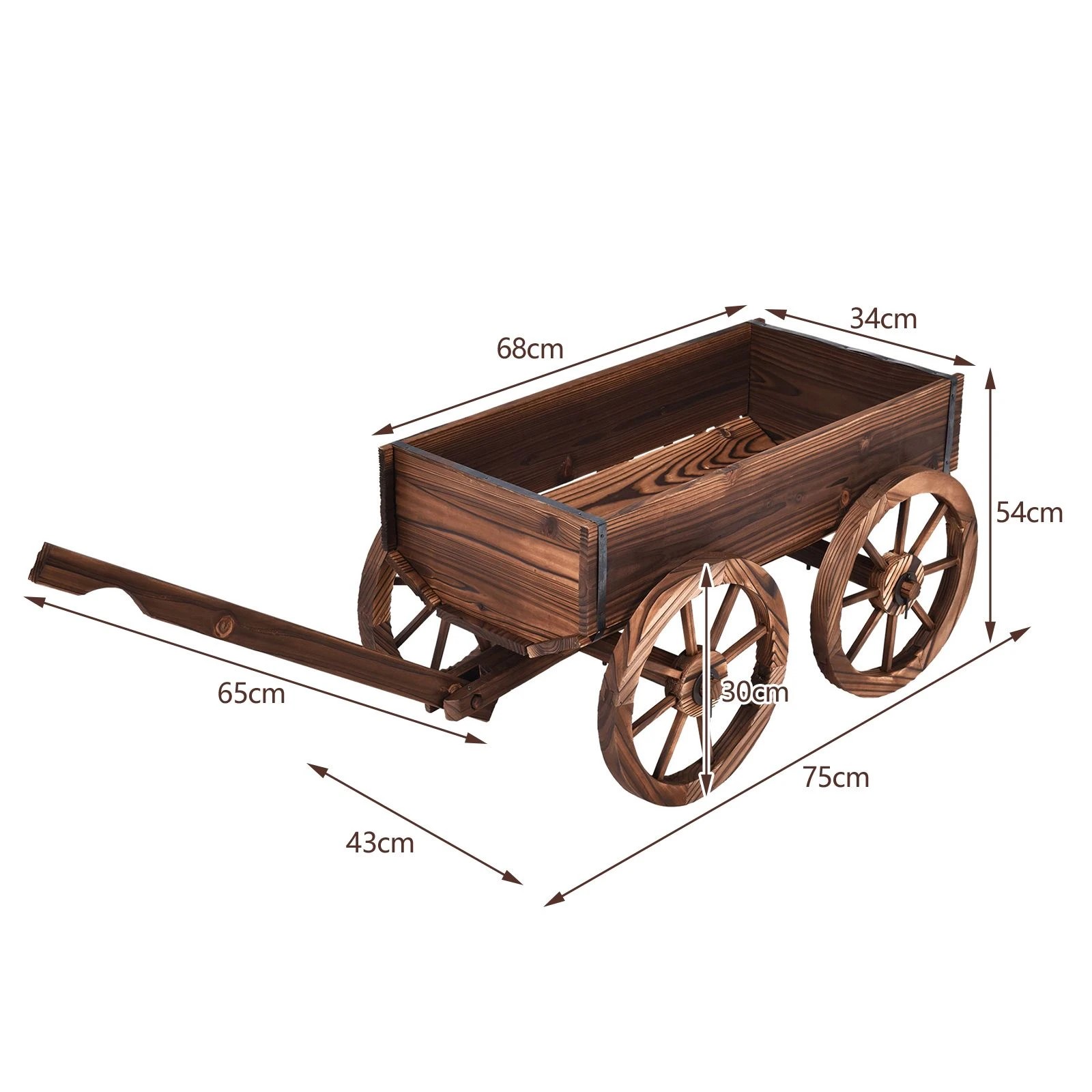 1 Costway 120cm Wooden Flower Cart Classic Plant Stand w/ 4 Wheels Wagon Planter, 1 of 1