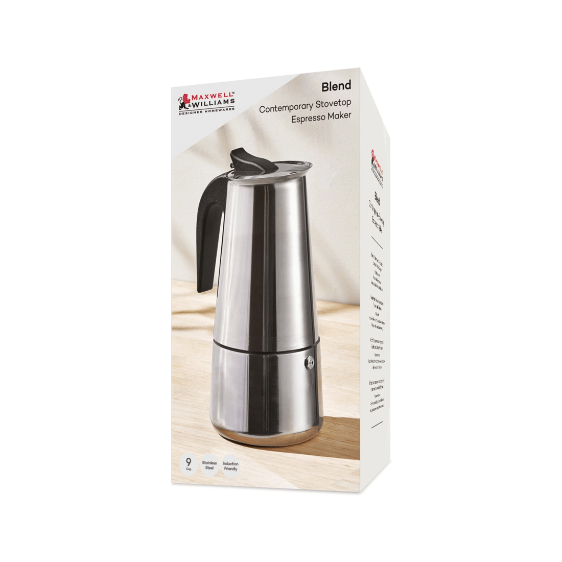4 Maxwell & Williams 9 Cups Stovetop Espresso Maker Contemporary Blend
 - Silver, 4 of 4