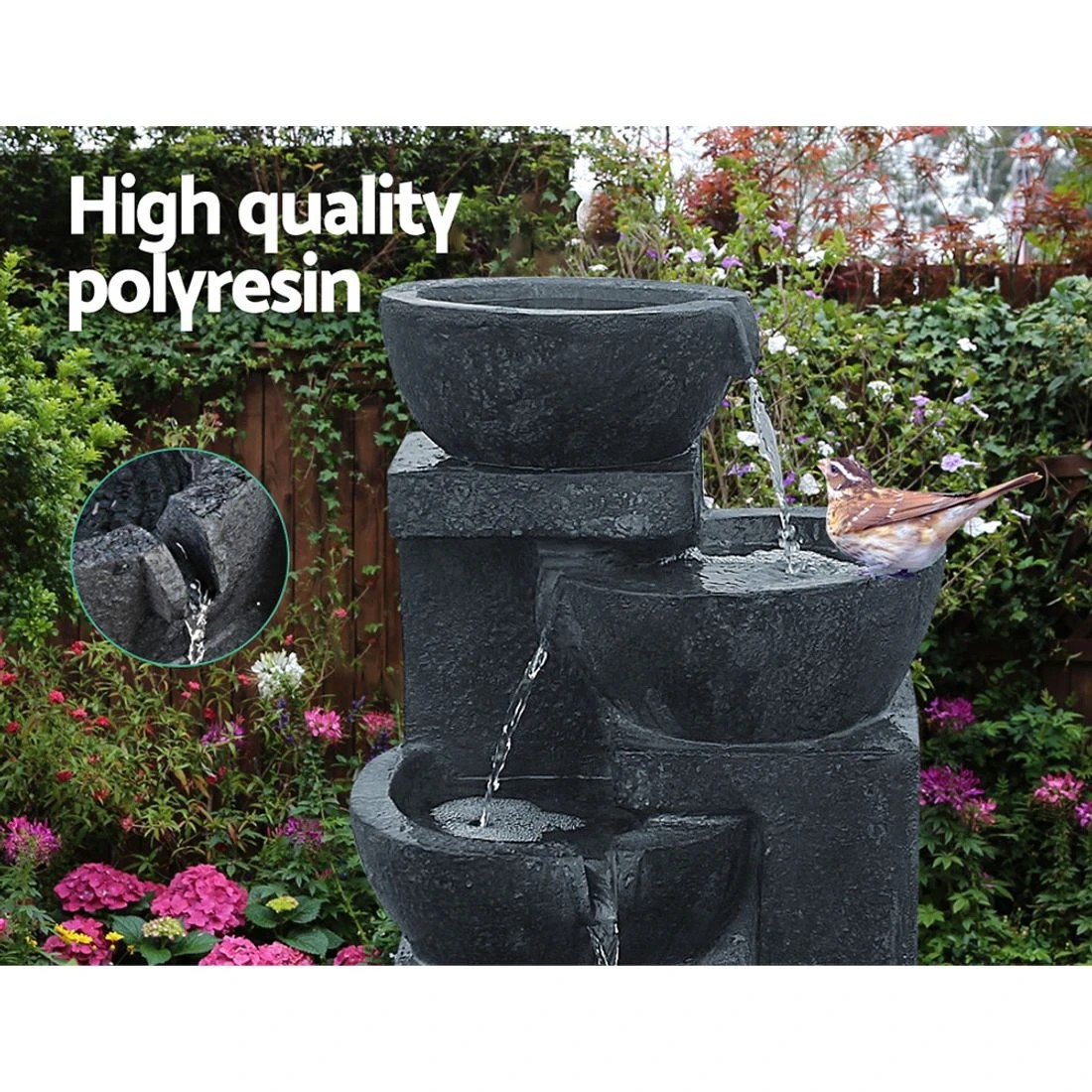3 Gardeon Solar Water Feature Cascading Fountain 4-Tier Bowl LED Lights 72CM - Blue, 3 of 8