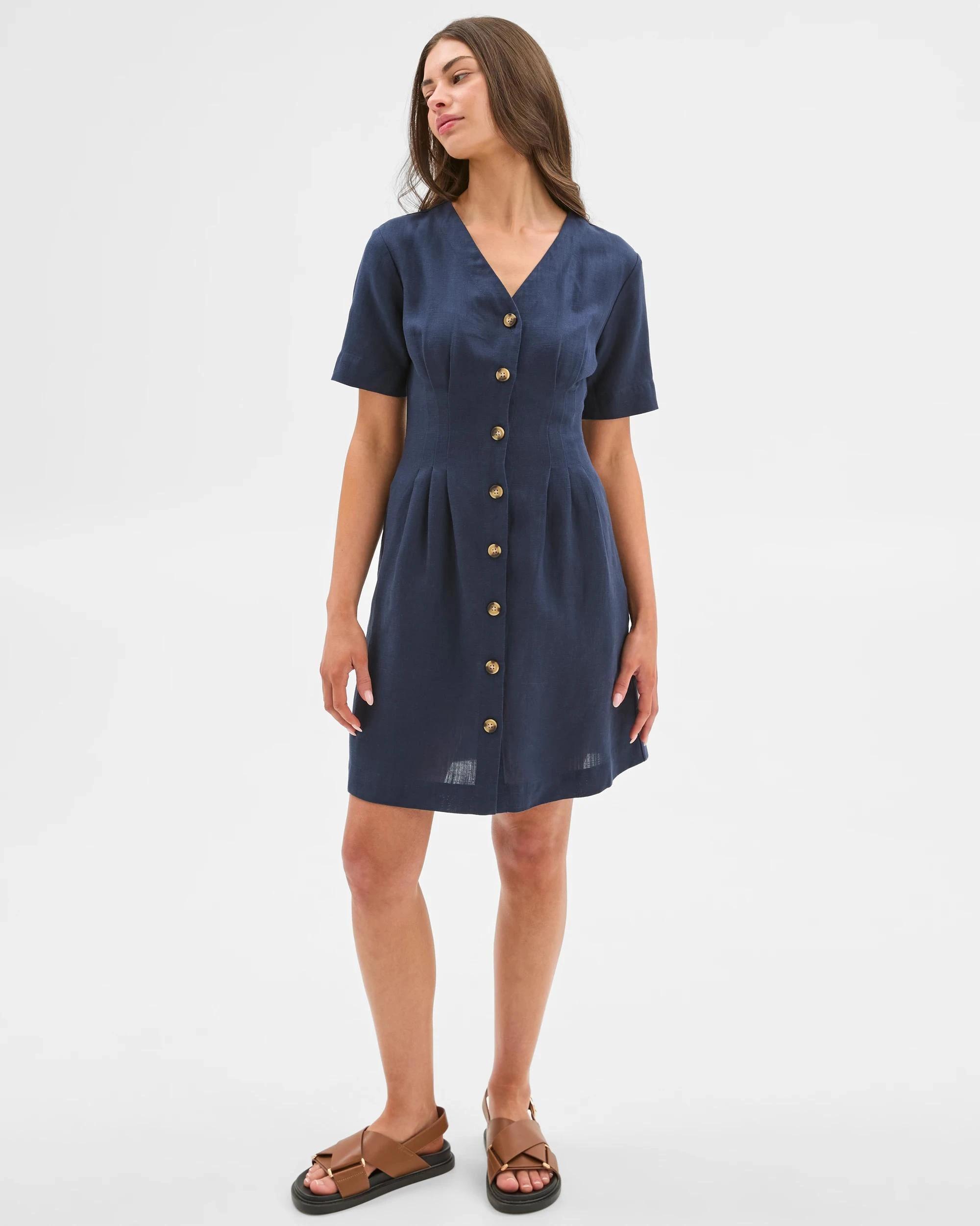 6 Target Petites Pintuck Waist Mini Dress NAVY BLAZER, 6 of 7