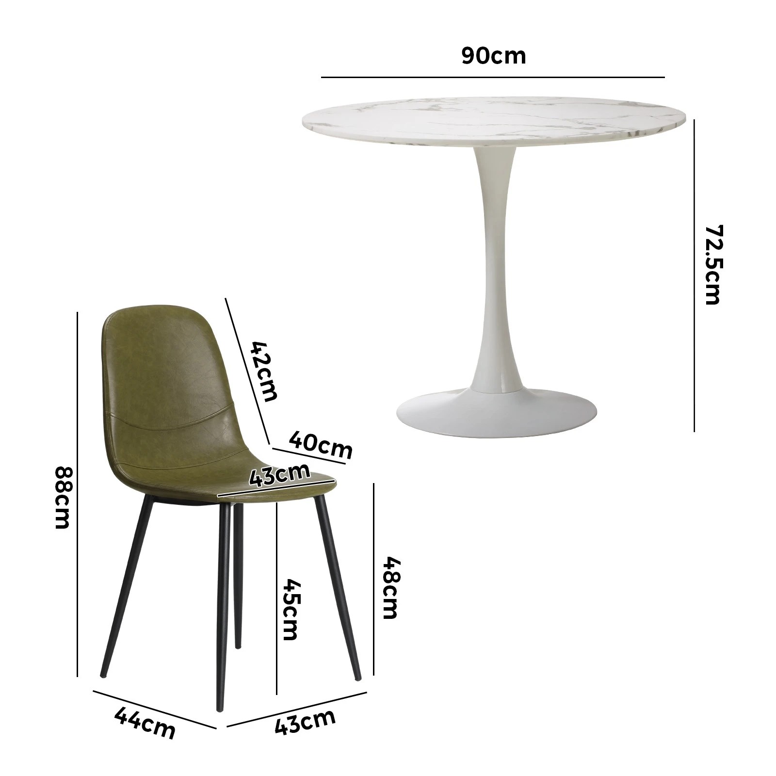 2 Oikiture 90cm Round Dining Table with 4x Dining Chairs PU Leather Green - Green, 2 of 9