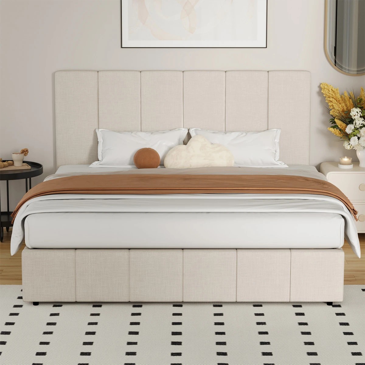 3 Oikiture Queen Bed Gas Lift Base With Storage Bed Frame
 - Beige, 3 of 10