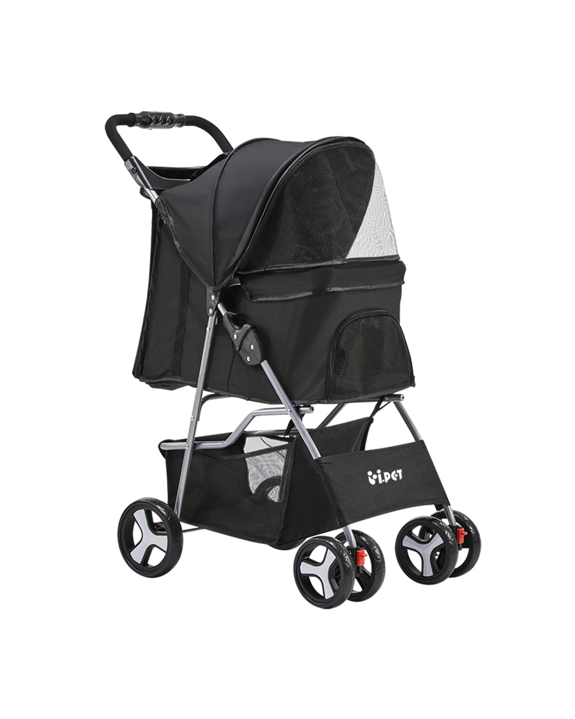 1 i.Pet Pet Stroller Pram Dog Cat Carrier Cage Travel Pushchair Foldable 4 Wheels - Black, 1 of 7