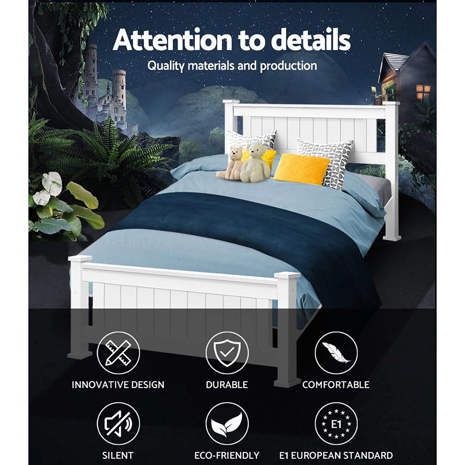 5 Artiss Bed Frame King Single Size Wooden  RIO - White, 5 of 10