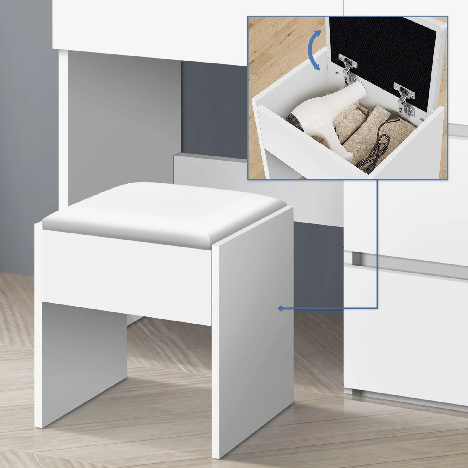 6 Alfordson Dressing Table Stool Set Makeup Mirror Desk LED 12 Bulbs - White, 6 of 10