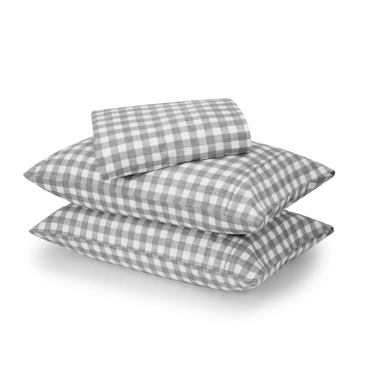 1 Gingham Cotton Flannelette Sheet Set - Queen Bed, Grey, 1 of 7