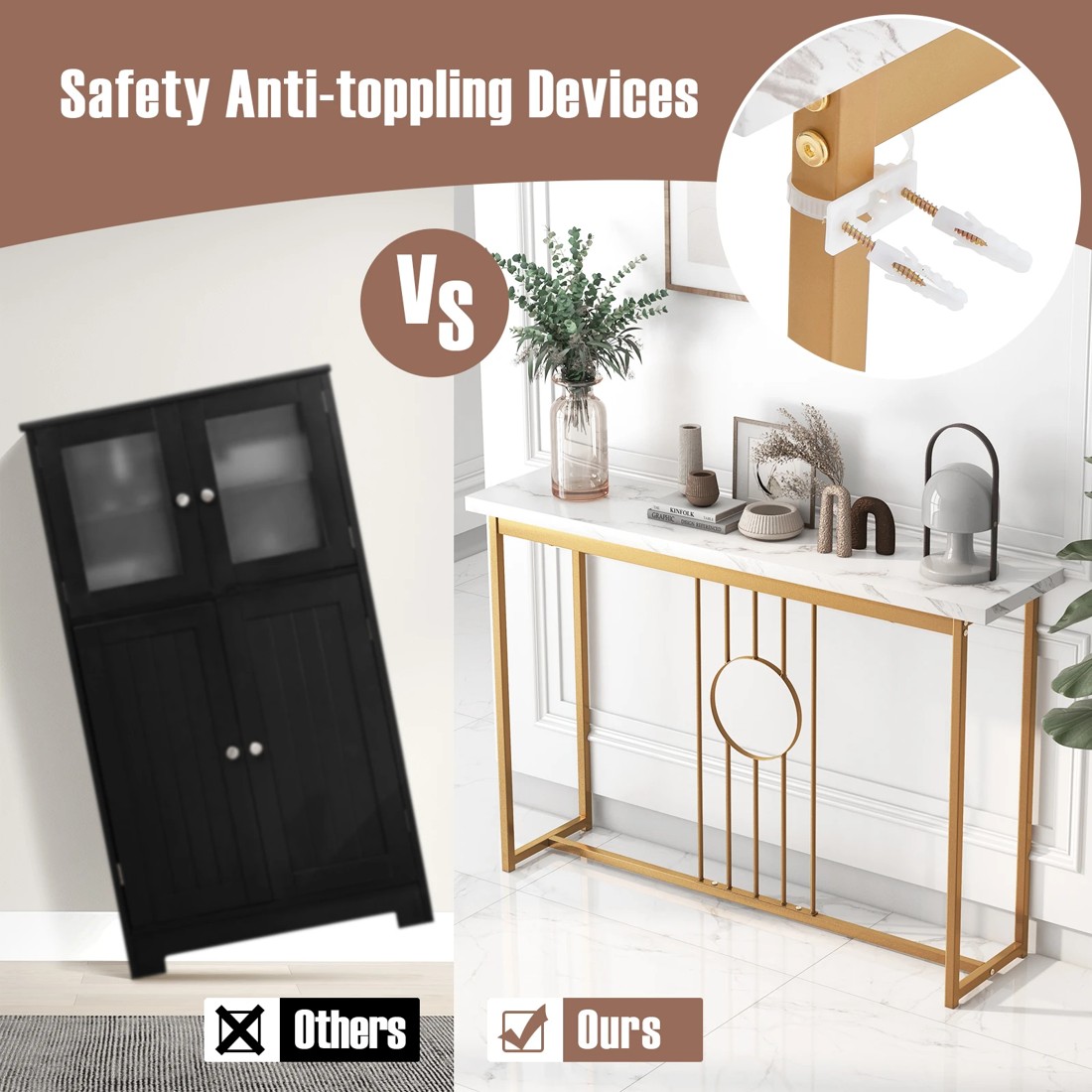 7 Costway 1.2M Hallway Table Faux Marble Tabletop Console Table, 7 of 9