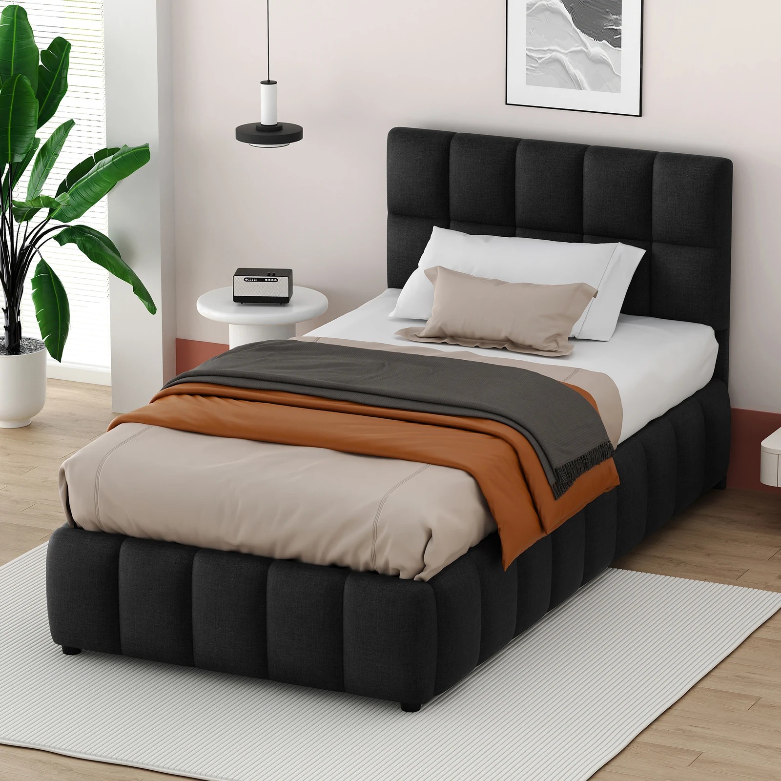 8 Alfordson Bed Frame King Single Grid Tufted Gas Lift Storage Gromit - Charcoal, 8 of 10