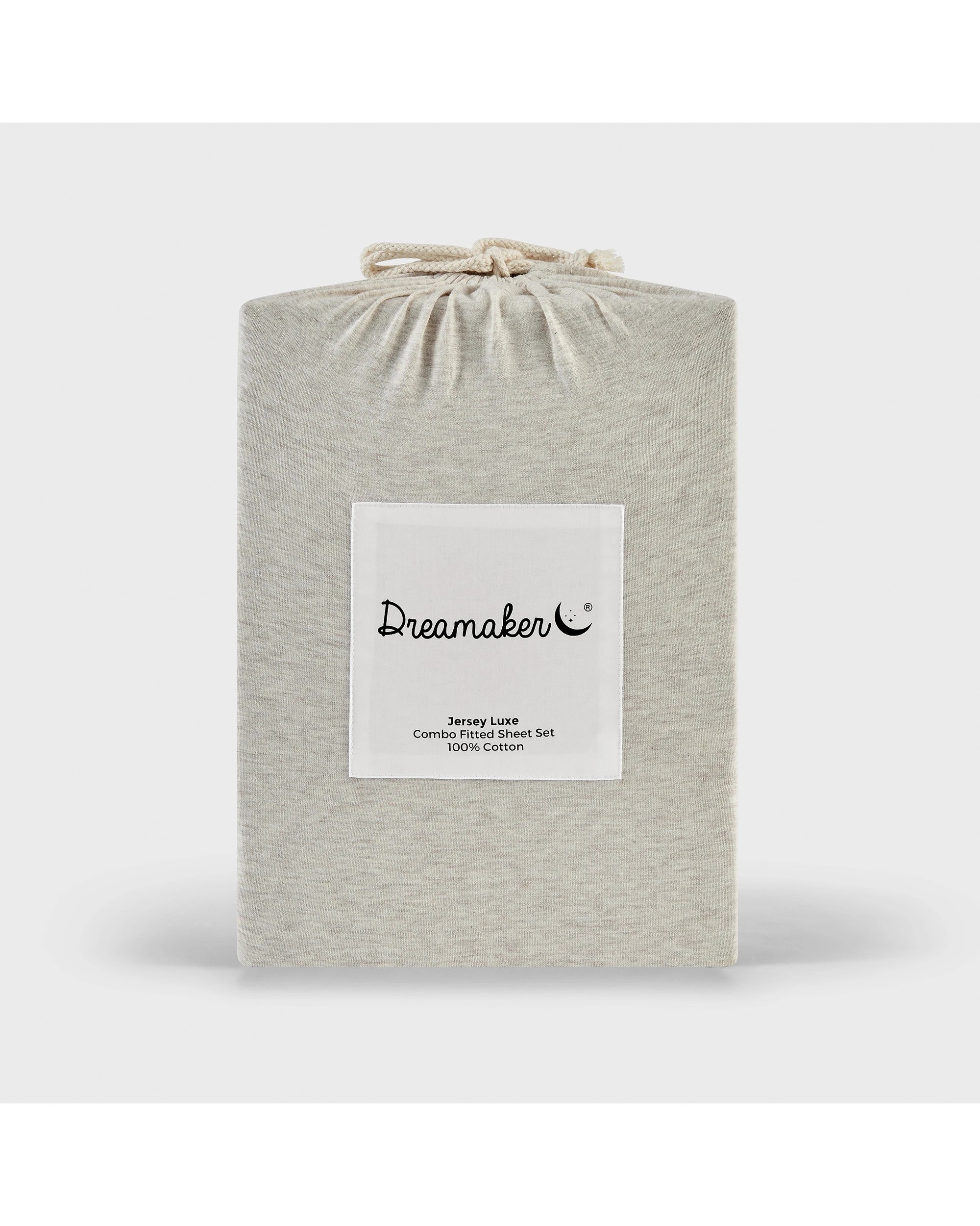 3 Dreamaker Jersey Luxe 100% Cotton Combo Fitted Sheet Set - Double Bed - Oatmeal, 3 of 3